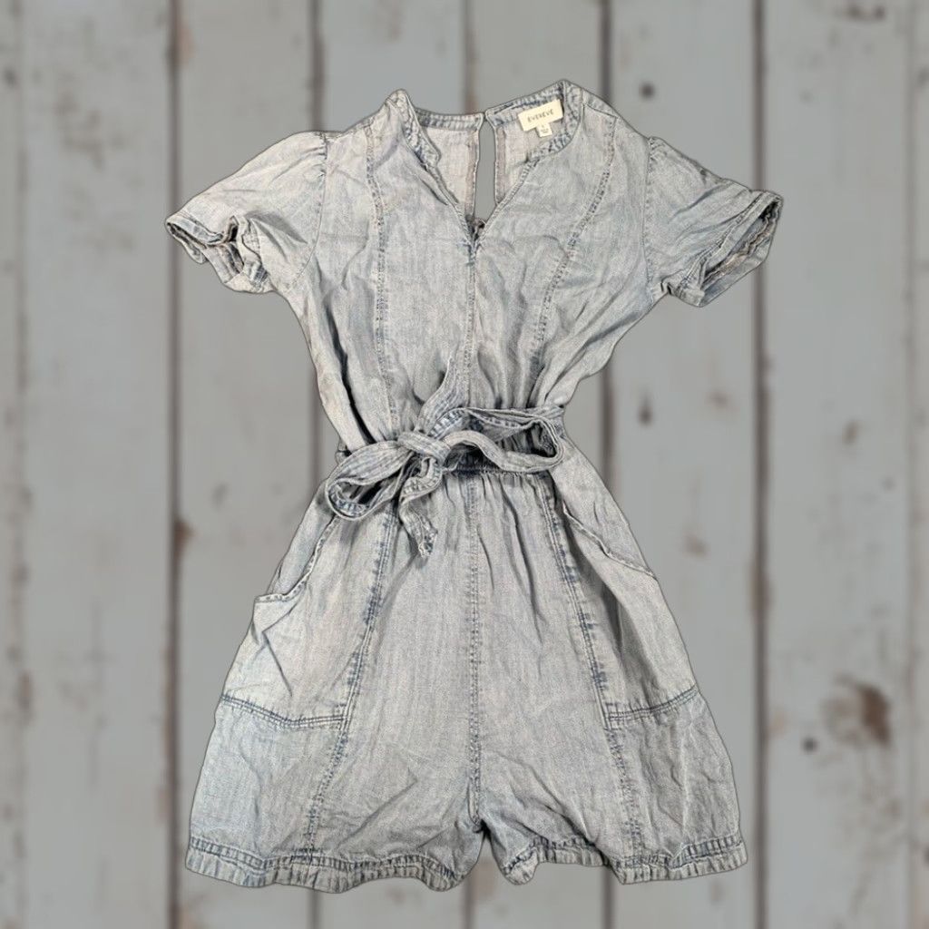 Denime Evereve Denim Romper Jumpsuit ONE-PICE Light Blue Blue S Women Small Regular Size Romper Contemporary Style Women’s Size 28" / US 6 / IT 42 - 1 Thumbnail