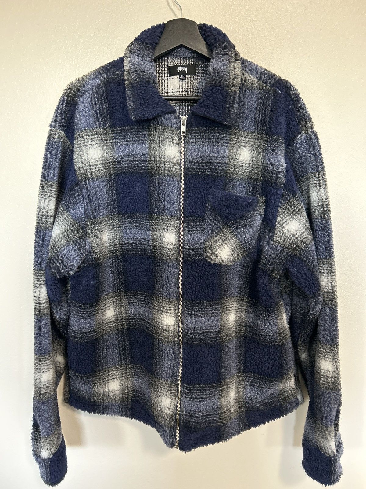 Stussy Stussy Shadow Plaid Sherpa Zip Shirt NAVY / XL | Grailed