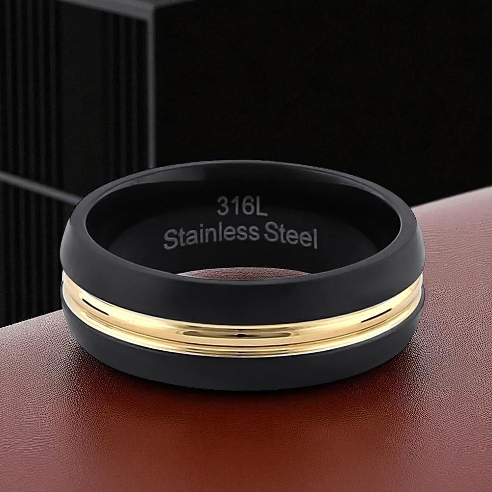 The Unbranded Brand Stainless Steel Men's Black and Yellow Wedding Band Size ONE SIZE - 2 Thumbnail