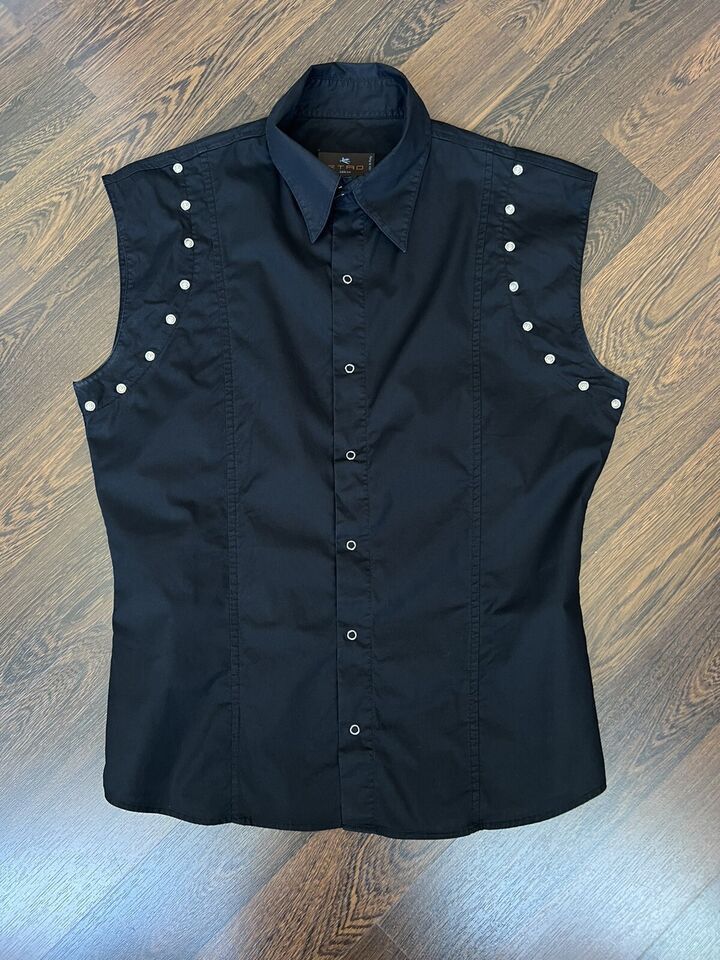 Etro ETRO Sleeveless Shirt Blouse Cotton Black Size M ☝️Defect Size M / US 6-8 / IT 42-44 - 2 Thumbnail