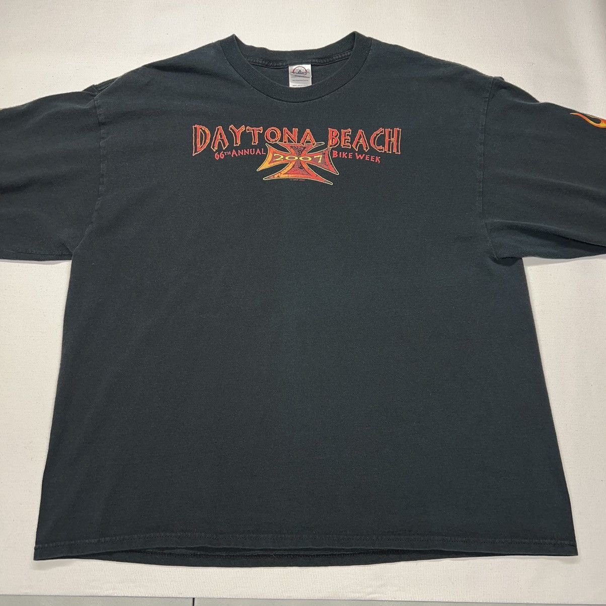 Delta × Vintage Daytona Beach Bike Tee Shirt Black Long Sleeve Biker Flames Size US XXL / EU 58 / 5 - 2 Thumbnail