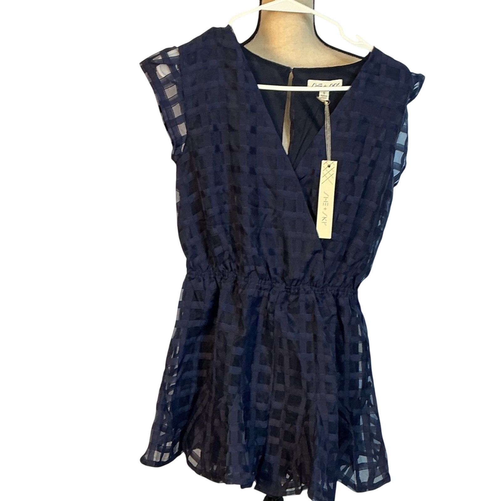Other She + Sky Navy Textured Peplum Blouse NWT Boutique Top Size S / US 4 / IT 40 - 1 Thumbnail