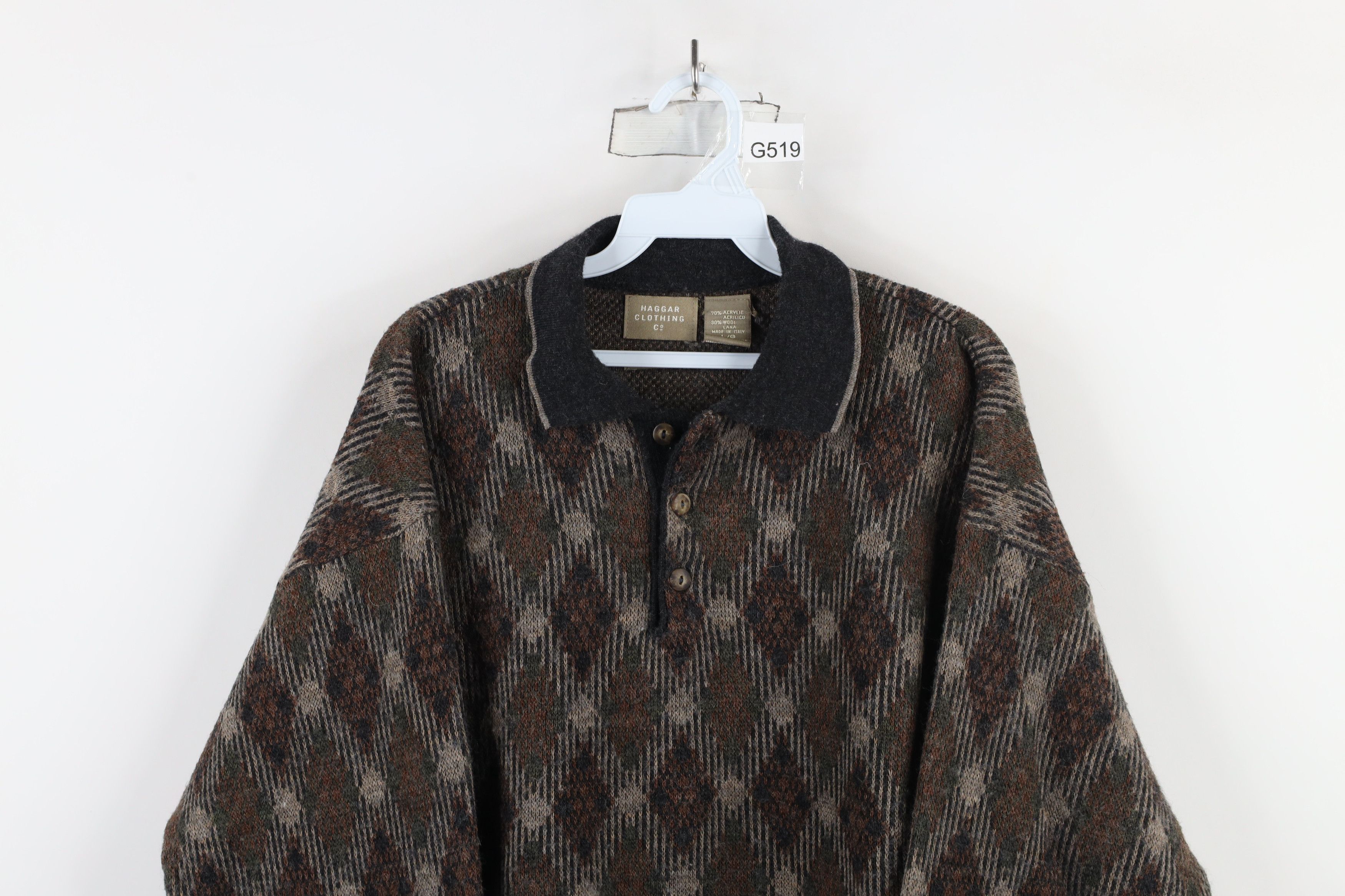 Vintage Vintage 90s Streetwear Diamond Collared Sweater Earth Tone Size US L / EU 52-54 / 3 - 2 Thumbnail