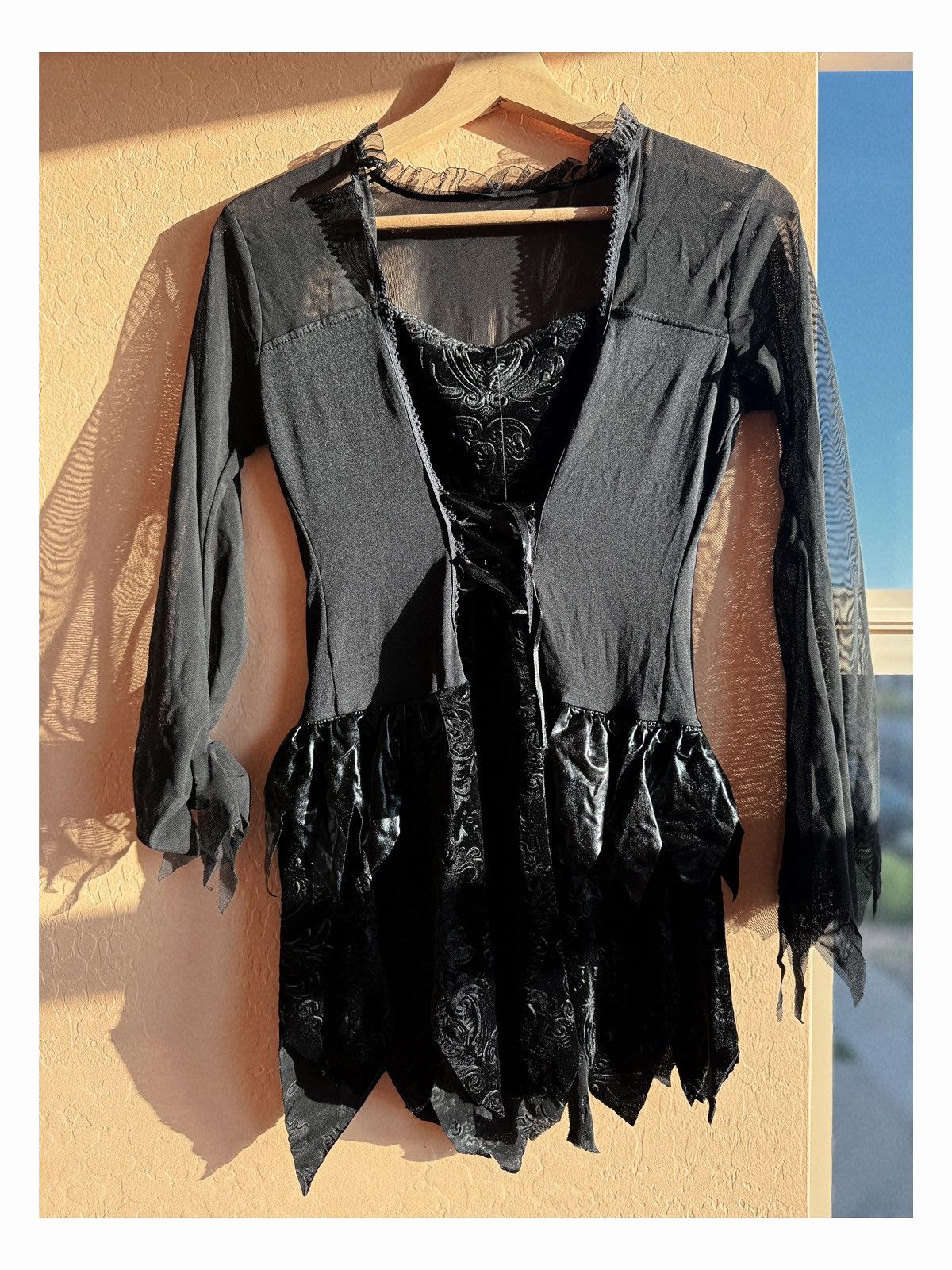 Other Gothic Witch Velvet Lace-Up Dress – Black Mesh & Brocade Size S / US 4 / IT 40 - 1 Thumbnail