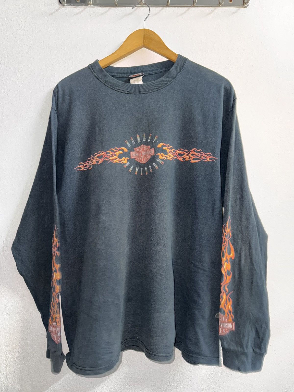 Y2k Harley Davidson Flame On Sleeve Route 66 Tulsa,Oklahoma