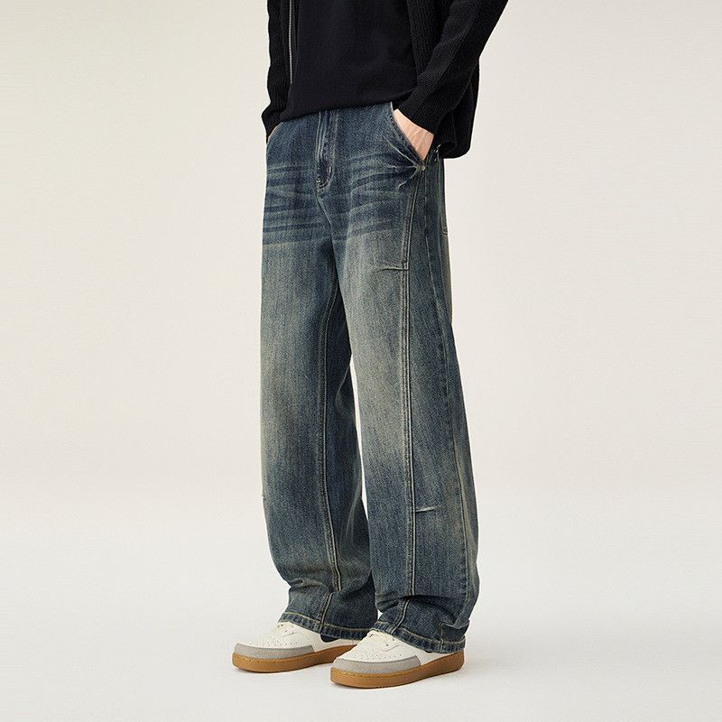 Vintage American retro distressed patchwork straight jeans for men Size US 32 / EU 48 - 2 Thumbnail