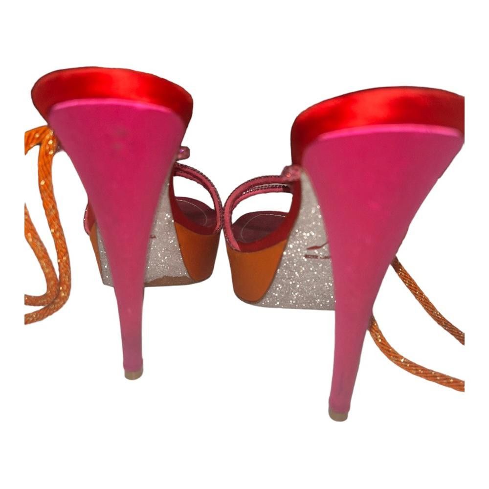 Designer Rene Caovilla Pink/Orange Rhinestone Platform Tie Heels 9.5 Size US 9.5 / IT 39.5 - 5 Thumbnail