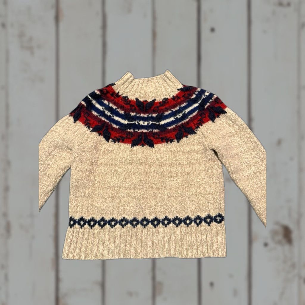 Polo Ralph Lauren Polo Ralph Lauren Nordic Sweater Women's XS/S Cropped Petite Wool Cotton Linen Mock Neck Long Sleeve Fair Isle Cable-Knit Size XS / US 0-2 / IT 36-38 - 1 Thumbnail
