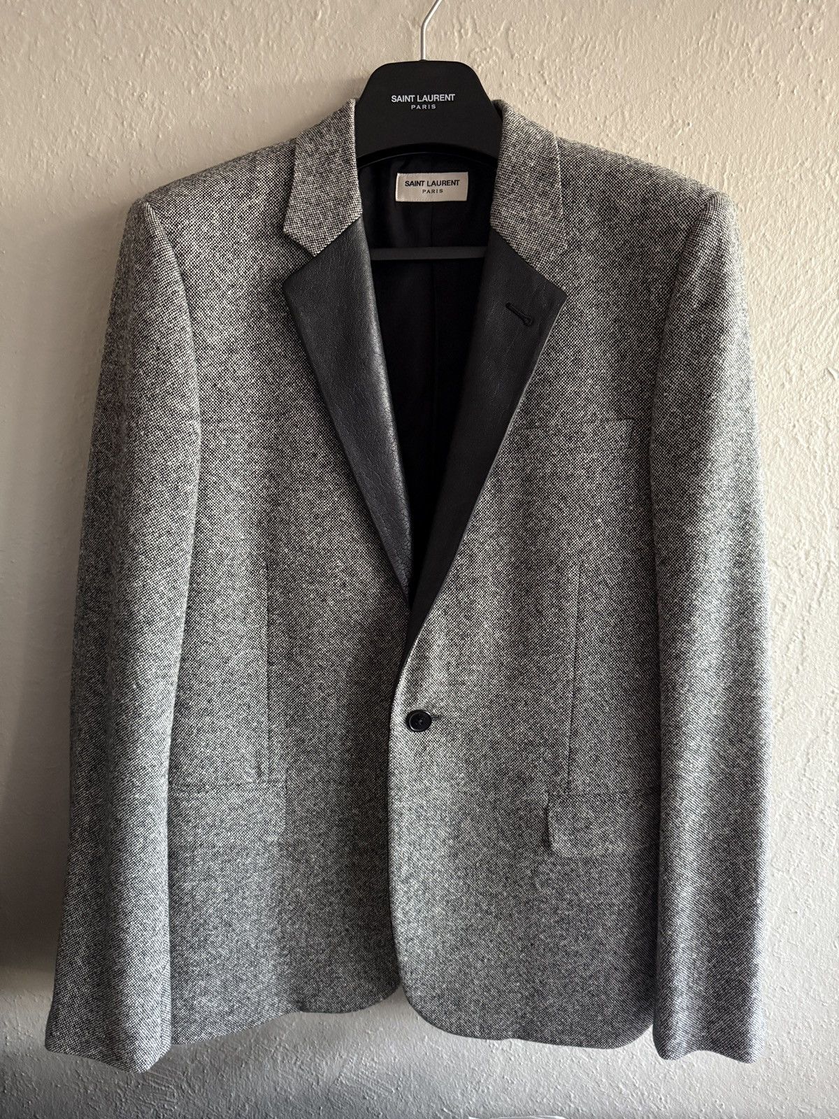 Hedi Slimane × Saint Laurent Paris FW13 Saint Laurent Paris Wool Leather Blazer Jacket 50 Size 50R - 1 Thumbnail