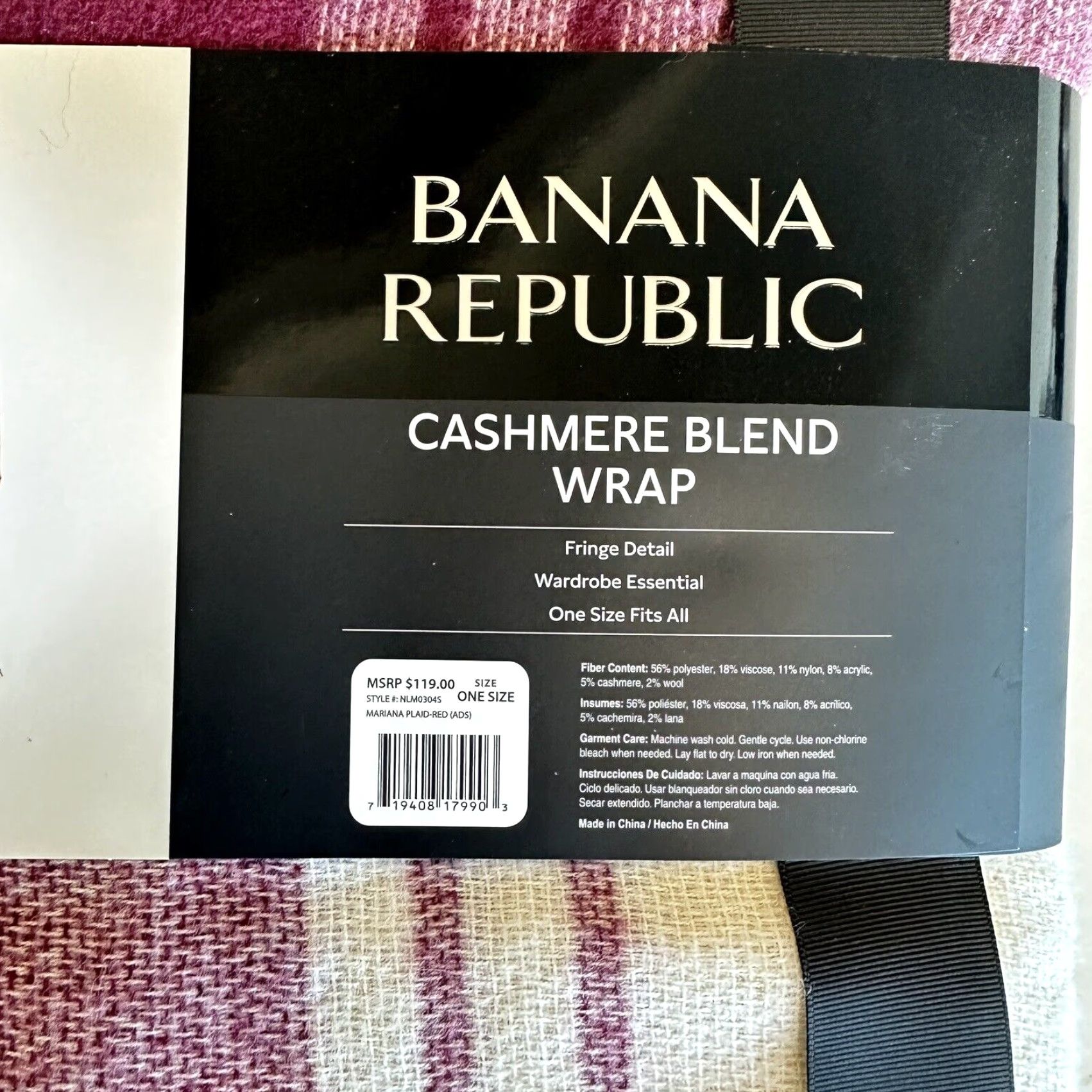 Banana Republic VINTAGE Banana Republic Womens Cashmere Blend Wrap Poncho Plaid Fringe One Size Red/White Boho Modern 90s Womens Size ONE SIZE - 6 Thumbnail