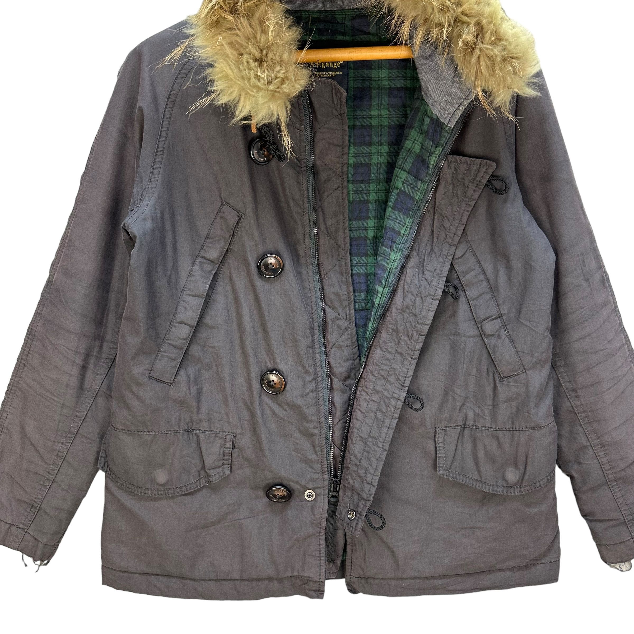 Japanese Brand ANTGAUGE Tartan Lined Fur Hooded Parka Jacket #A22-0516 Size US S / EU 44-46 / 1 - 8 Thumbnail