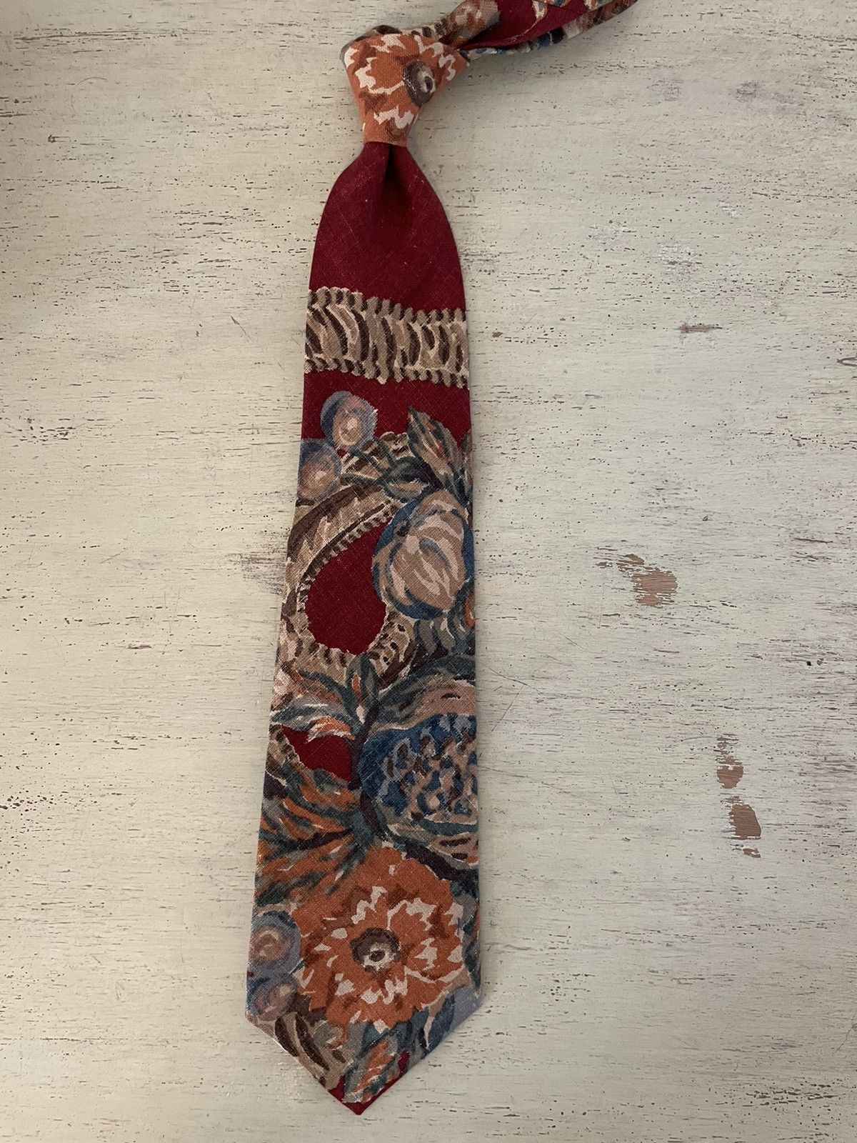Polo Ralph Lauren × Vintage Vintage Floral Print Wide Linen Tie Size ONE SIZE - 2 Thumbnail