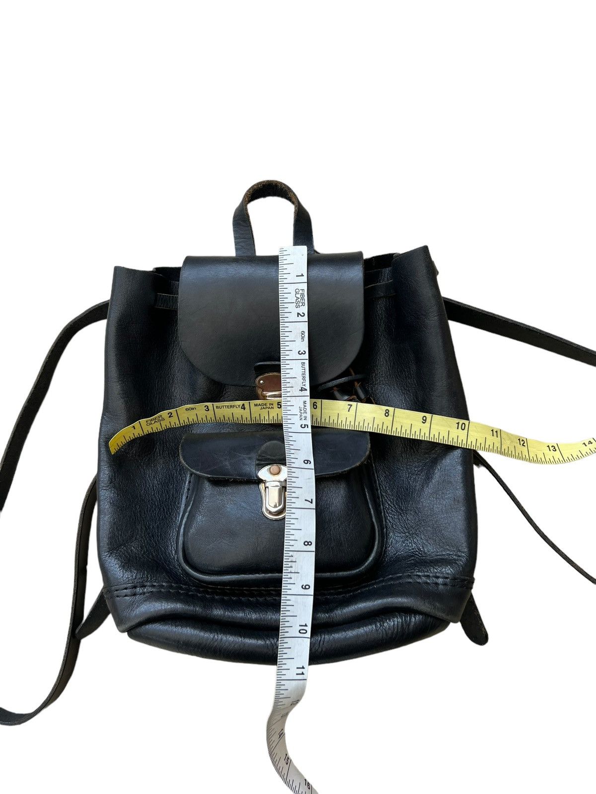 Leather Vintage HERZ Japan Patina Black Leather Mini Backpack Size ONE SIZE - 7 Thumbnail