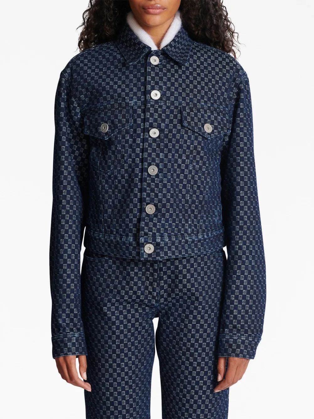 Balmain o1s1wg110526 Monogram-Print Denim Jacket in Blue Size XL / US 12-14 / IT 48-50 - 5 Thumbnail