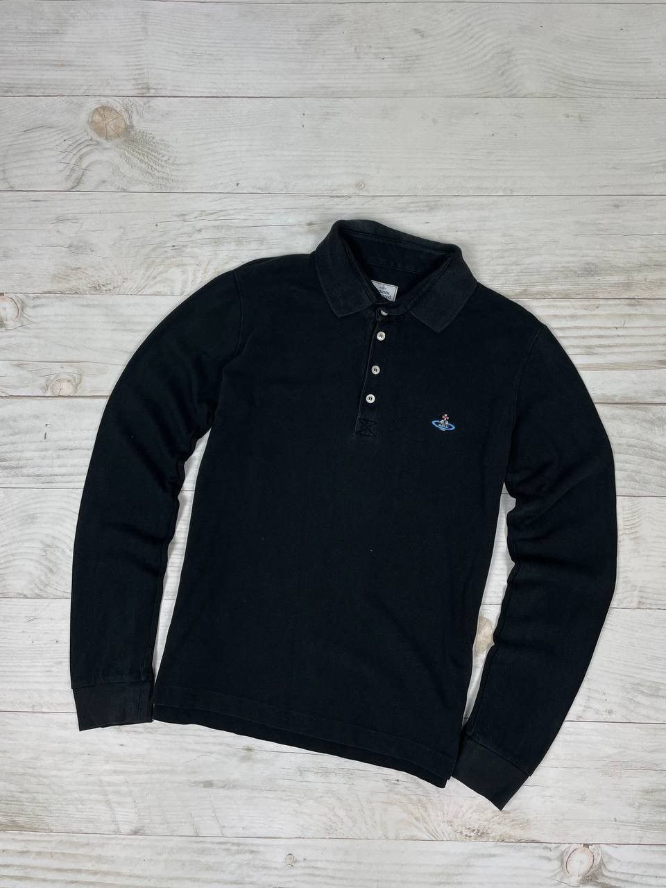 image of Vivienne Westwood Polo Shirt Long Sleeve Orb Logo in Black, Men's (Size Medium)
