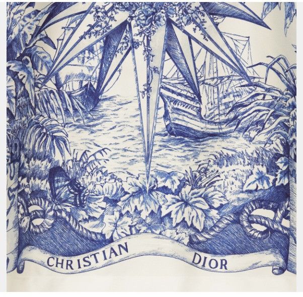 Dior o1w1db10924 Silk Pajama Jacket in White & Blue Size XL / US 12-14 / IT 48-50 - 3 Thumbnail