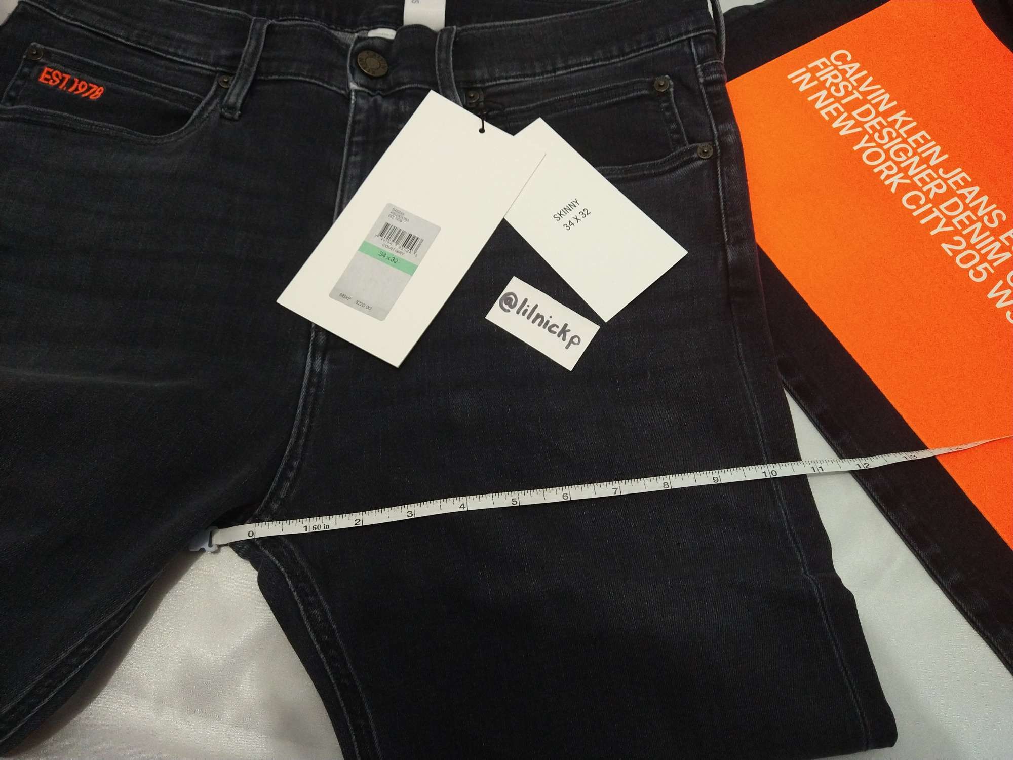 Calvin Klein 205W39NYC EST. 1978 Skinny Leg Comet Grey Jeans Size US 34 / EU 50 - 9 Thumbnail