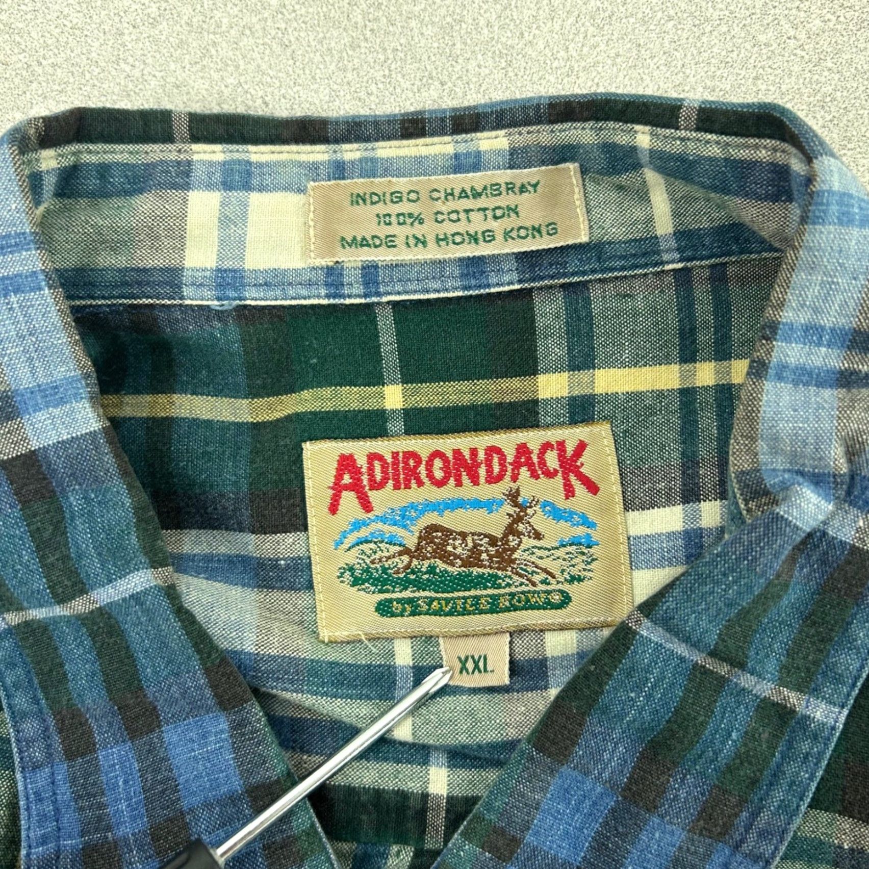 Vintage VINTAGE Adirondack Indigo Chambray Plaid Long Sleeve Button-Up Shirt Men XXL Green Plaid Chest Pocket Casual Fall Winter Mens Size US XXL / EU 58 / 5 - 5 Thumbnail