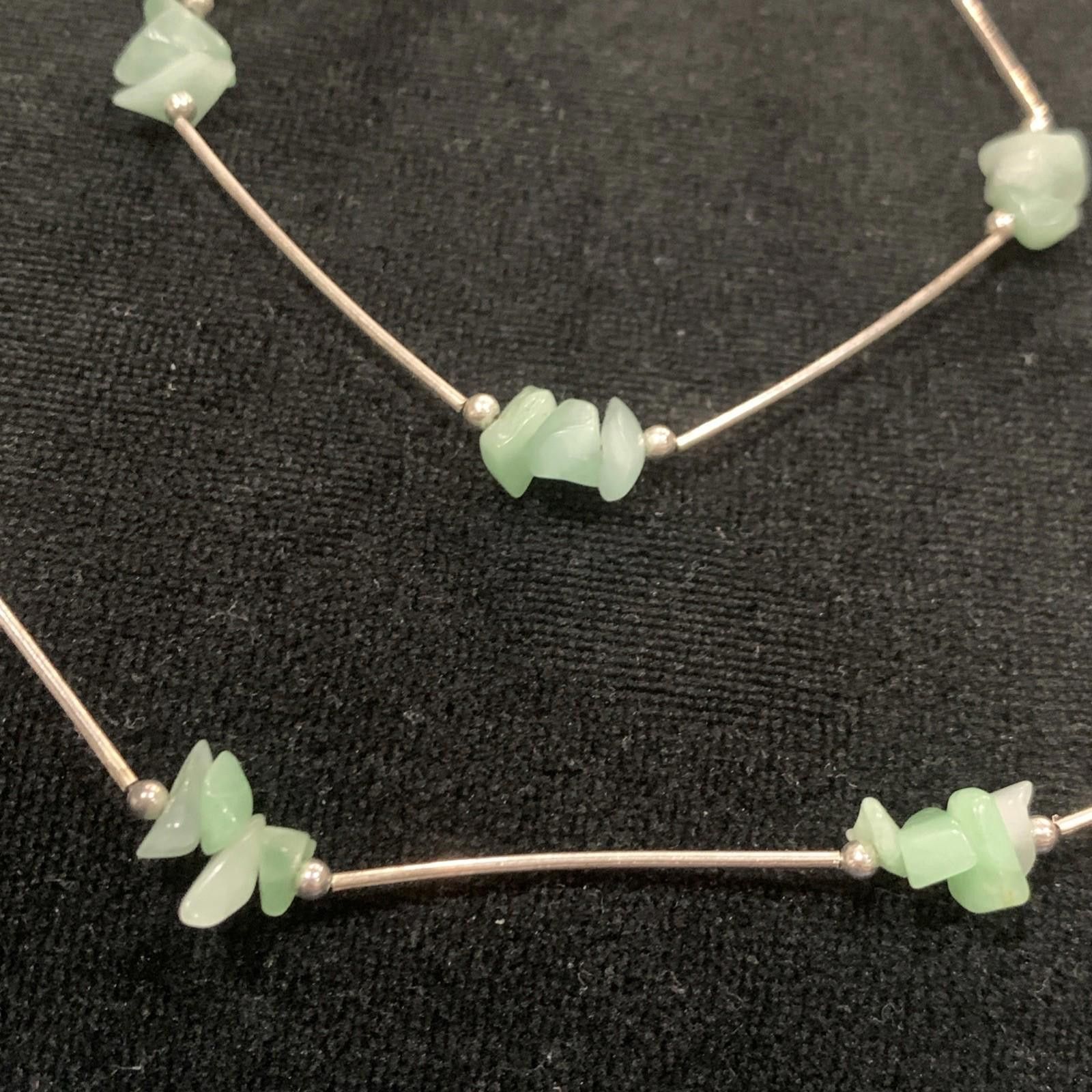 The Unbranded Brand Aventurine Jade Green Stone Vintage Station Necklace 925 Size ONE SIZE - 3 Thumbnail