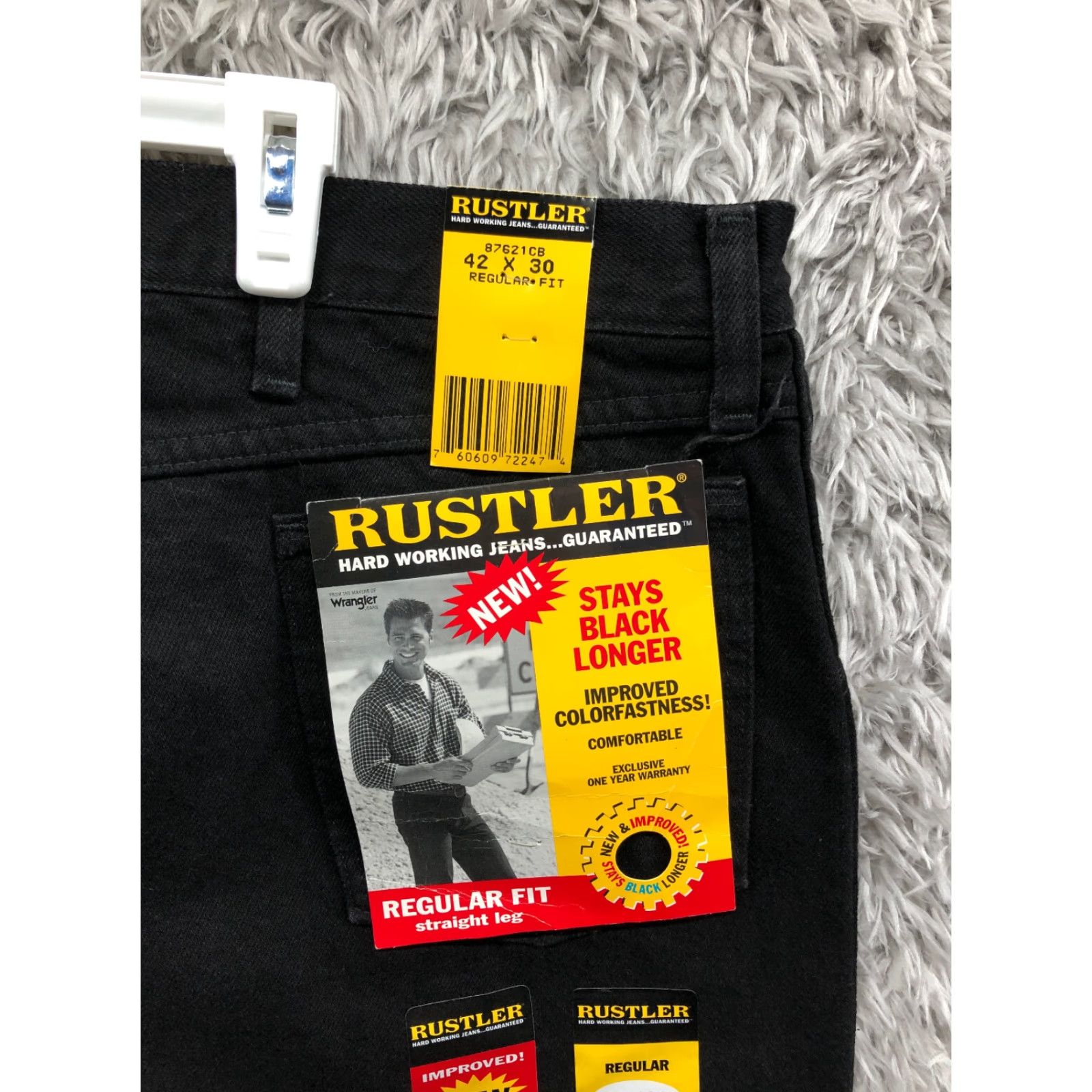 Denime Rustler Jeans 42x30 Mens Mid Rise Straight Leg Dark Wash Black Denim Shirt? Size US 42 / EU 58 - 2 Thumbnail