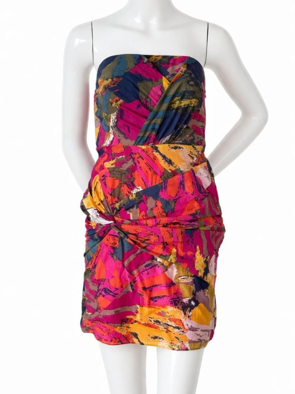 Diane von Furstenberg DVF Strapless Cotton Dress Bright Abstract Print Mini Dress Size S / US 4 / IT 40 - 1 Thumbnail