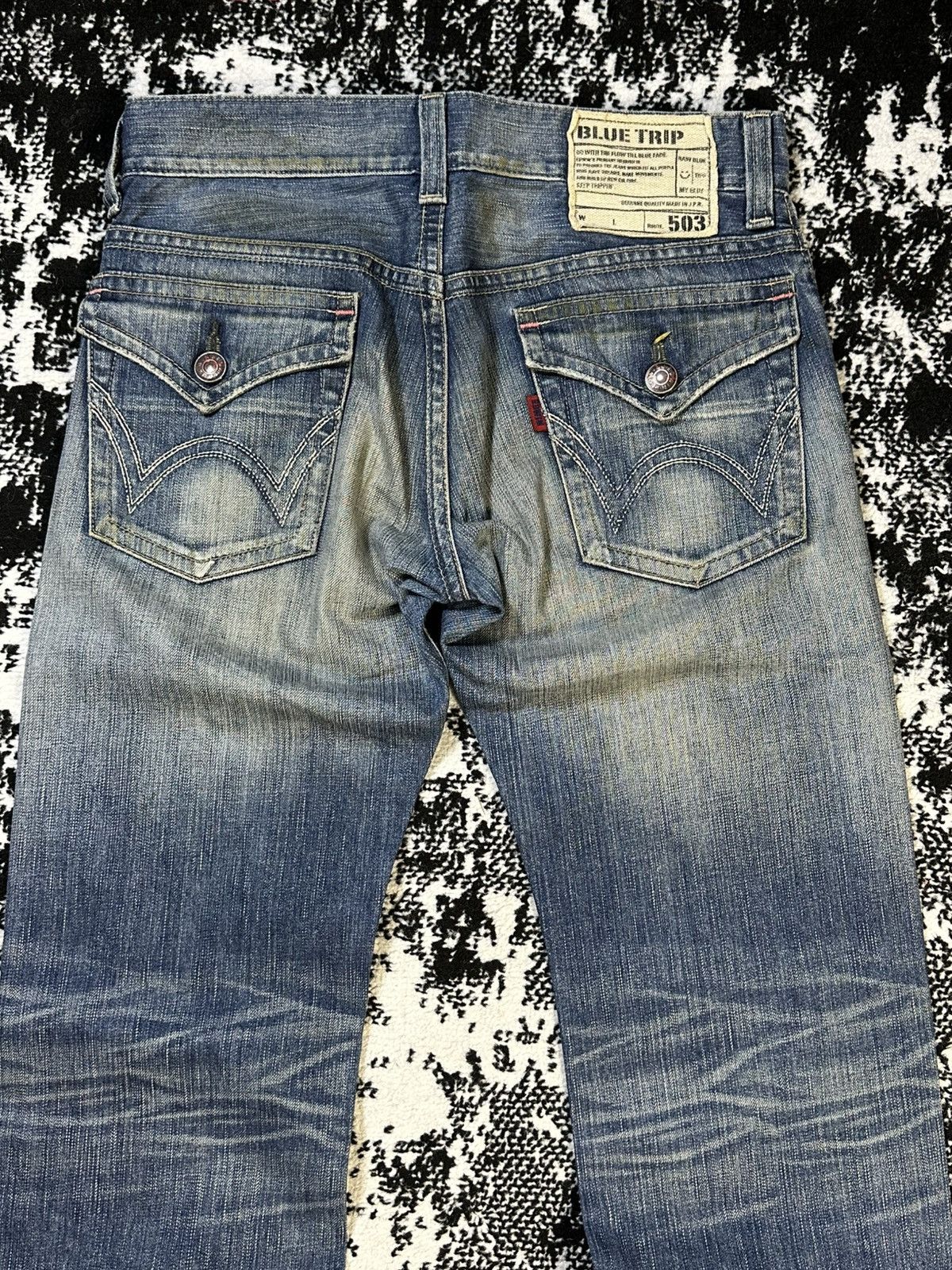 If Six Was Nine 2000s Flare Edwin 503 Blue Trip Distressed Denim Size US 30 / EU 46 - 12 Thumbnail
