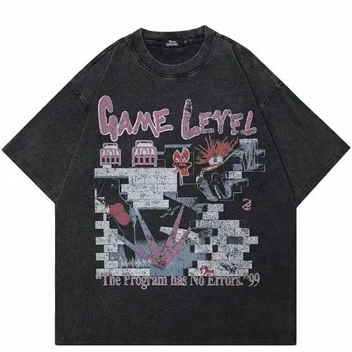 image of Tee x Vintage Arcade Gaming Oversized Printed Vintage T Shirt in Black, Men's (Size XL)