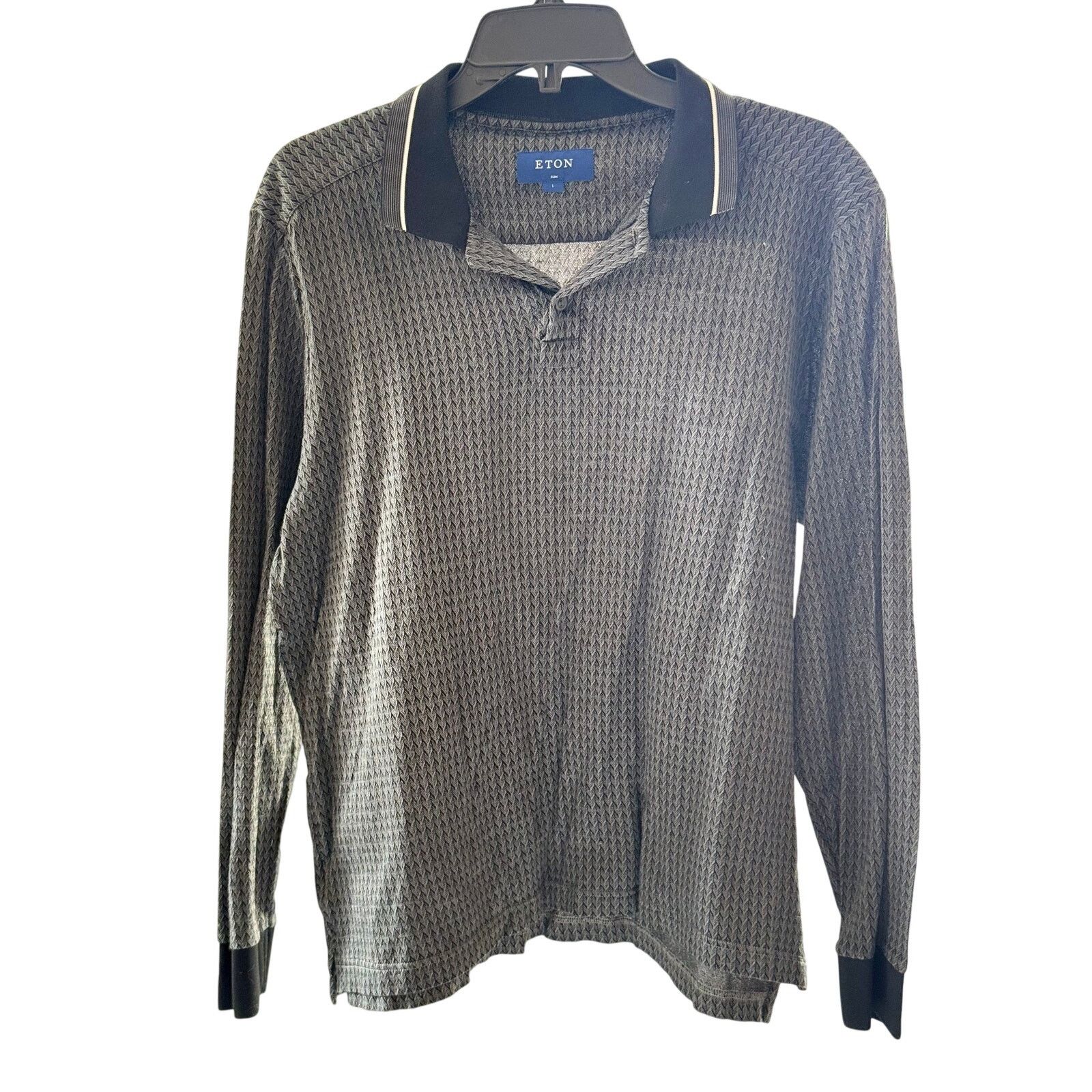 Eton Eton Textured Knit Longsleeve Cotton Polo - Black - Size L Size US L / EU 52-54 / 3 - 1 Thumbnail