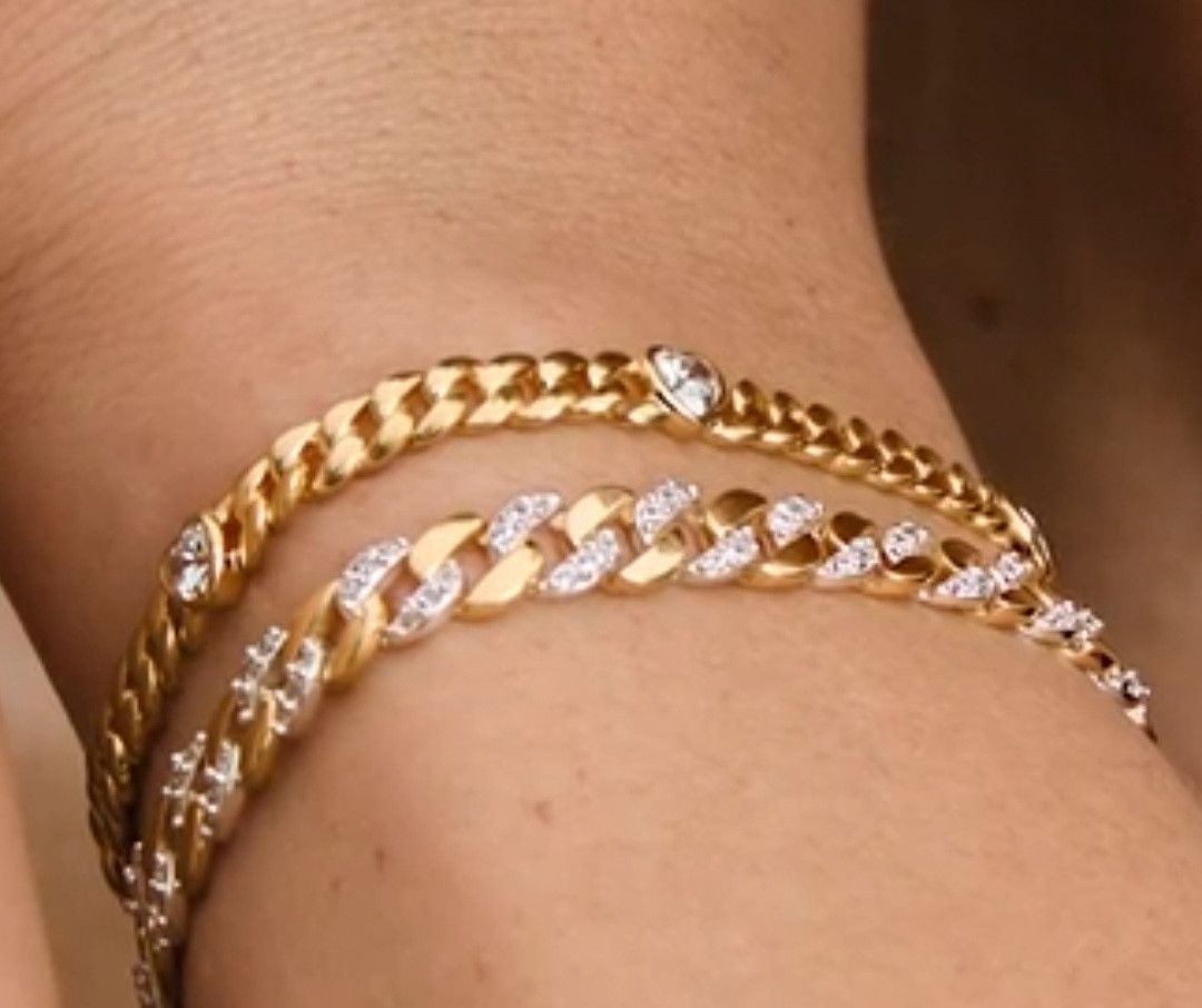 pandora PANDORA 14K GOLD-PLATED CZ HEART CUBAN CHAIN BRACELET Size ONE SIZE - 4 Thumbnail
