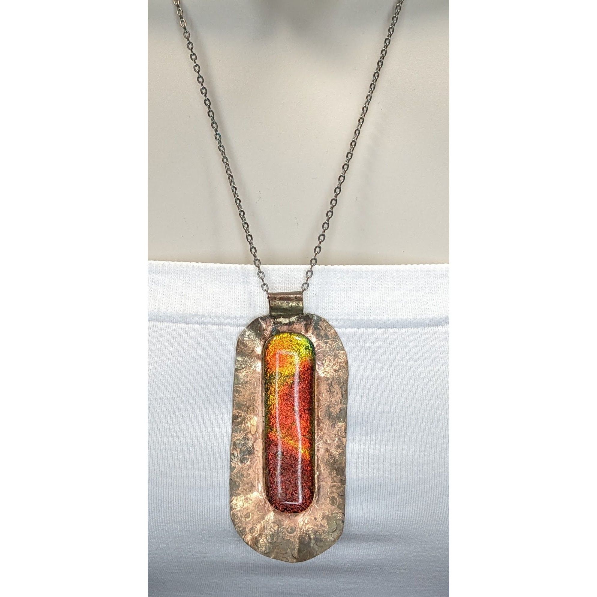 Handmade Vintage Handmade Brutalist Dichroic Glass Pendant Necklace Size ONE SIZE - 4 Thumbnail