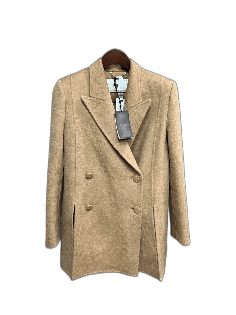 Fendi Fendi Camel Wool Double-Breasted Coat Size US M / EU 48-50 / 2 - 1 Thumbnail