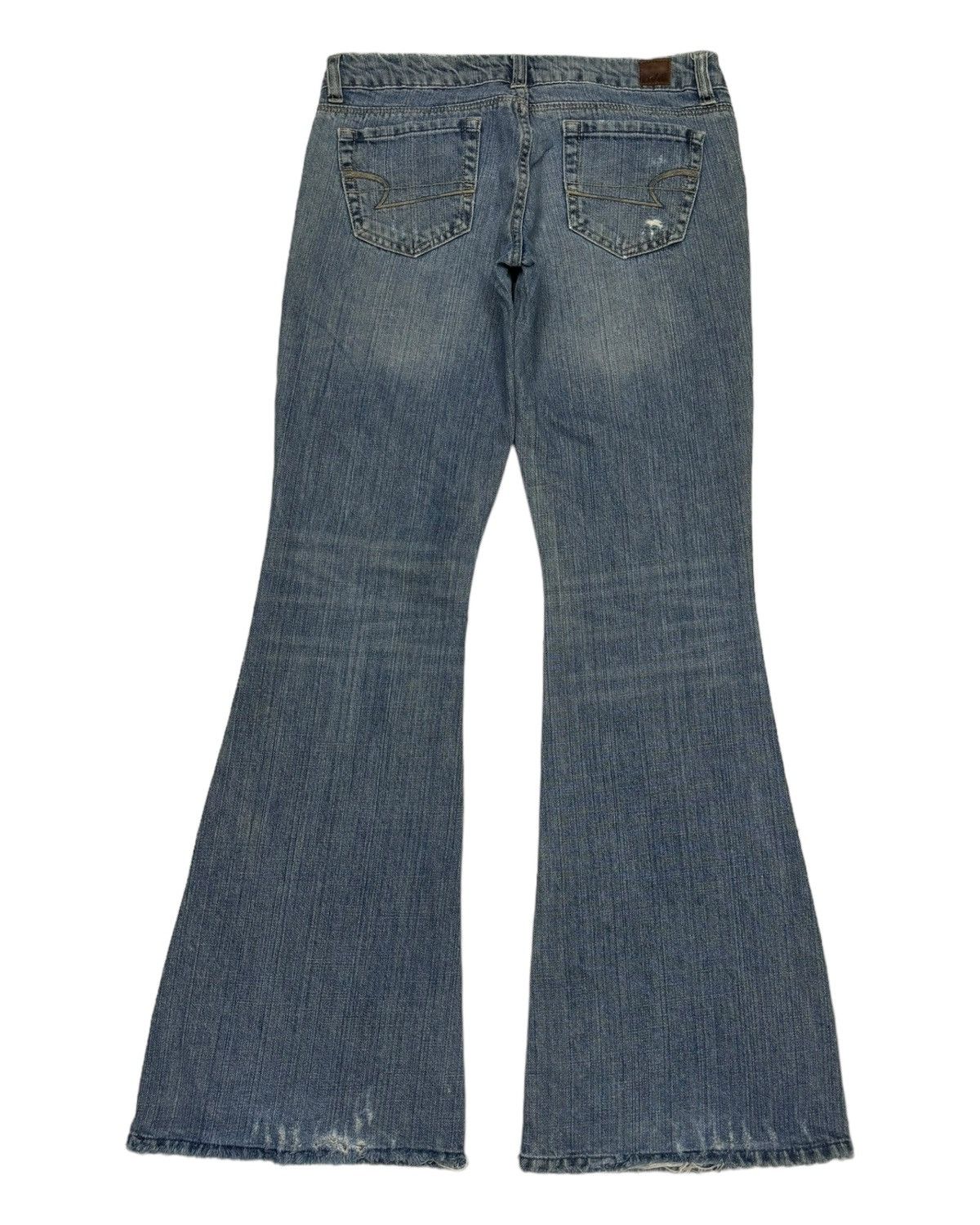 If Six Was Nine REAL FLARE JEANS DISTRESSED DENIM AMERICAN EAGLE JEANS Size 29" - 5 Thumbnail