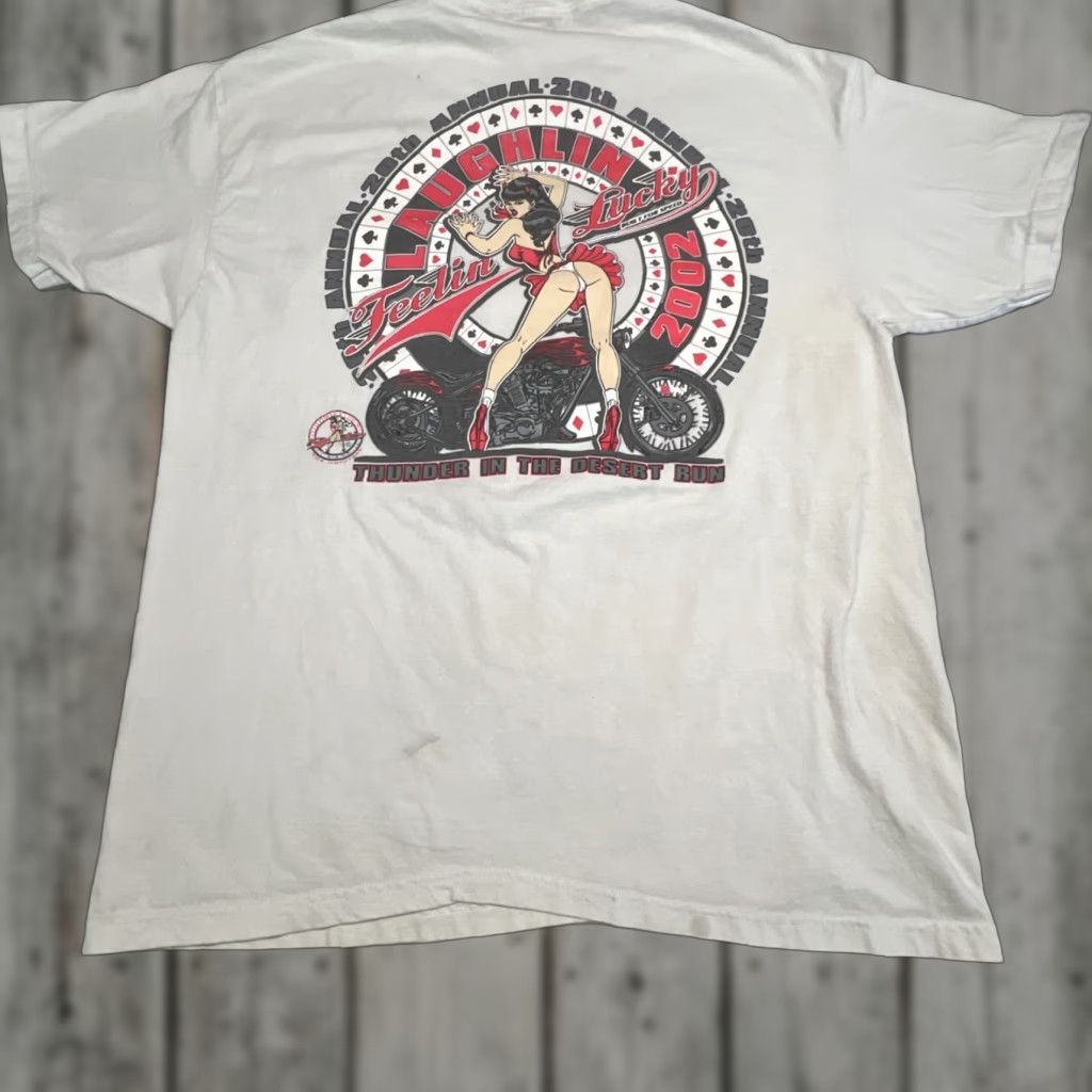 Vintage VINTAGE Thunder In The Desert Run 2002 Graphic T Shirt Men’s L Full Service Pit Girl Rockabilly Cotton White 2000s Mens Size US L / EU 52-54 / 3 - 1 Thumbnail