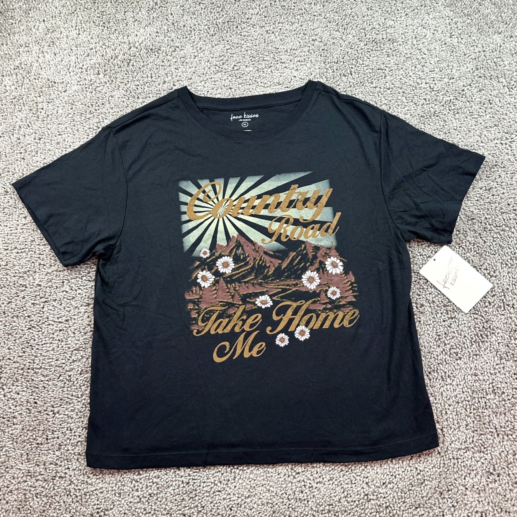 Vintage Free Kisses Shirt Womens XL Black Take Me Home Country Road Ladies Size XL / US 12-14 / IT 48-50 - 2 Thumbnail