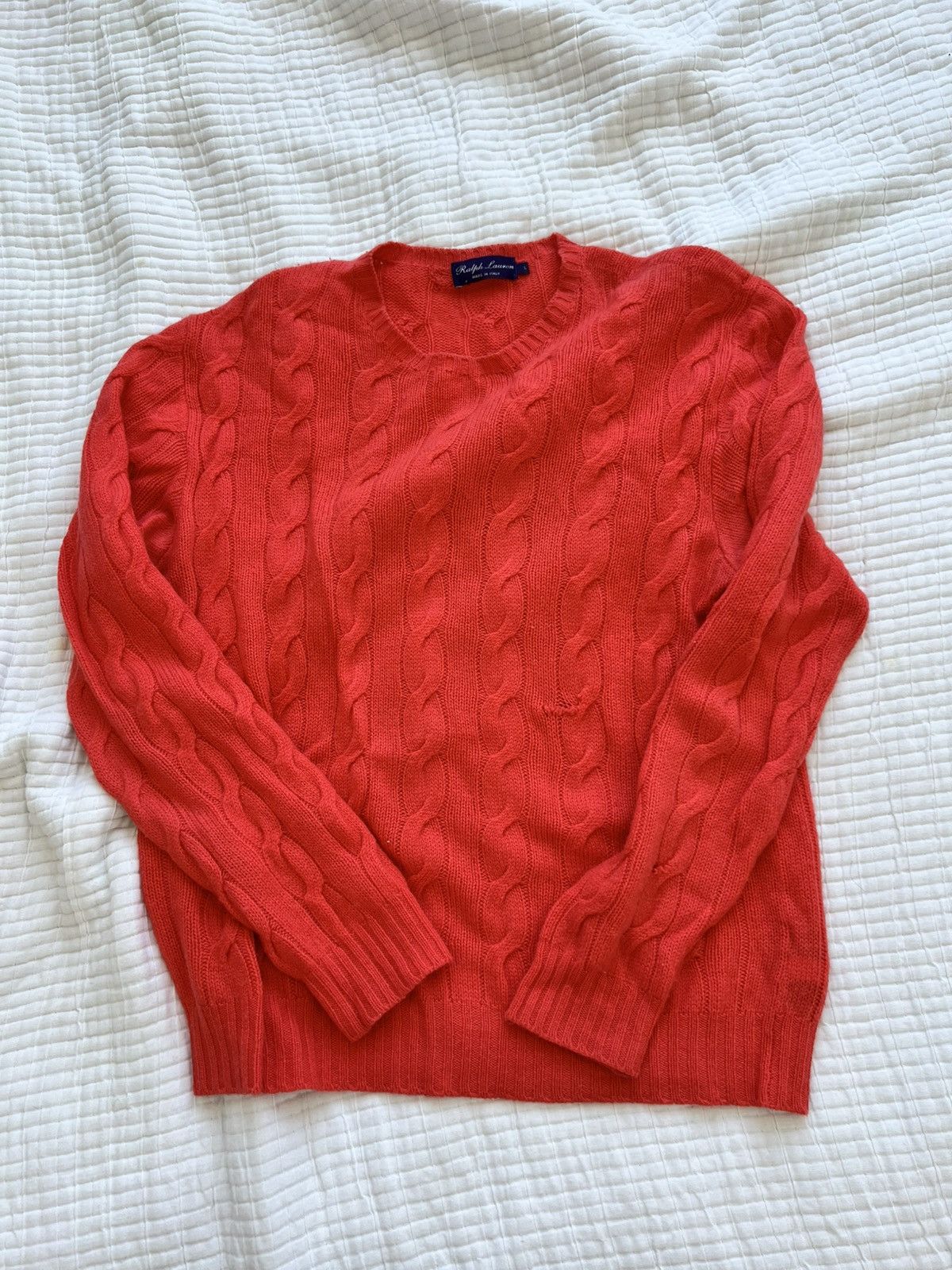 Ralph Lauren Purple Label 1095USD TIMELESS Coral Cable-Knit Cashmere Sweater Size US L / EU 52-54 / 3 - 4 Thumbnail