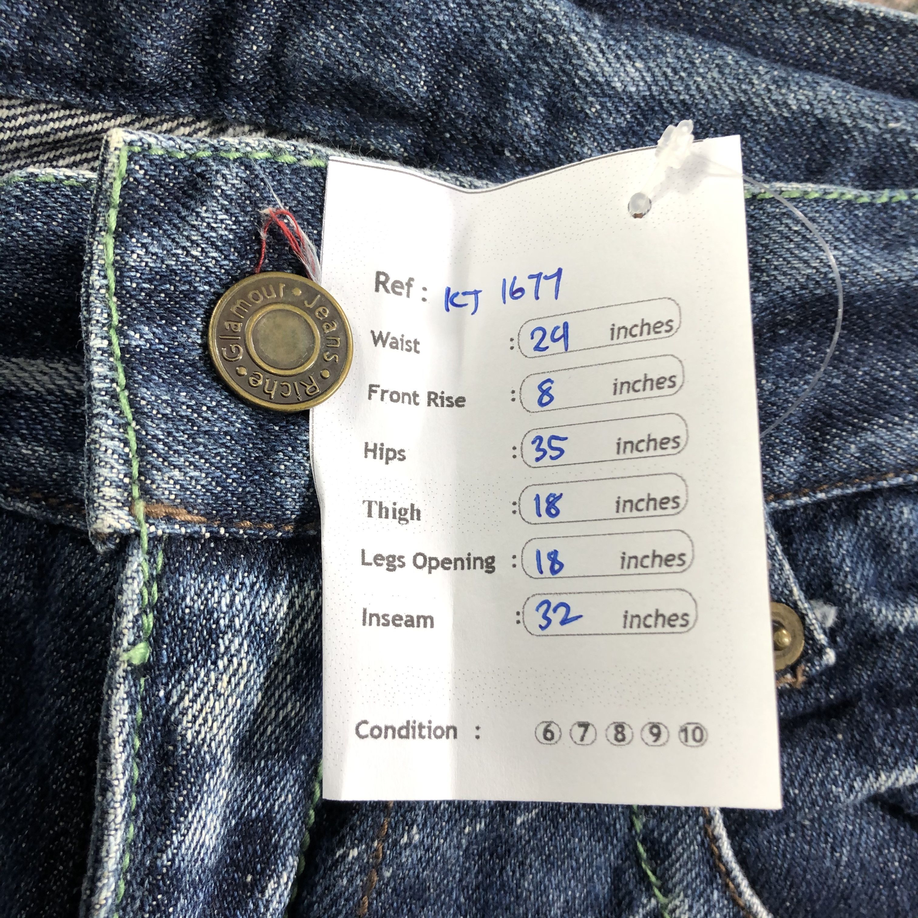 Japanese Brand Riche Glamour Jeans Faded Blue Flare Denim KJ1677 Size 29" - 11 Thumbnail