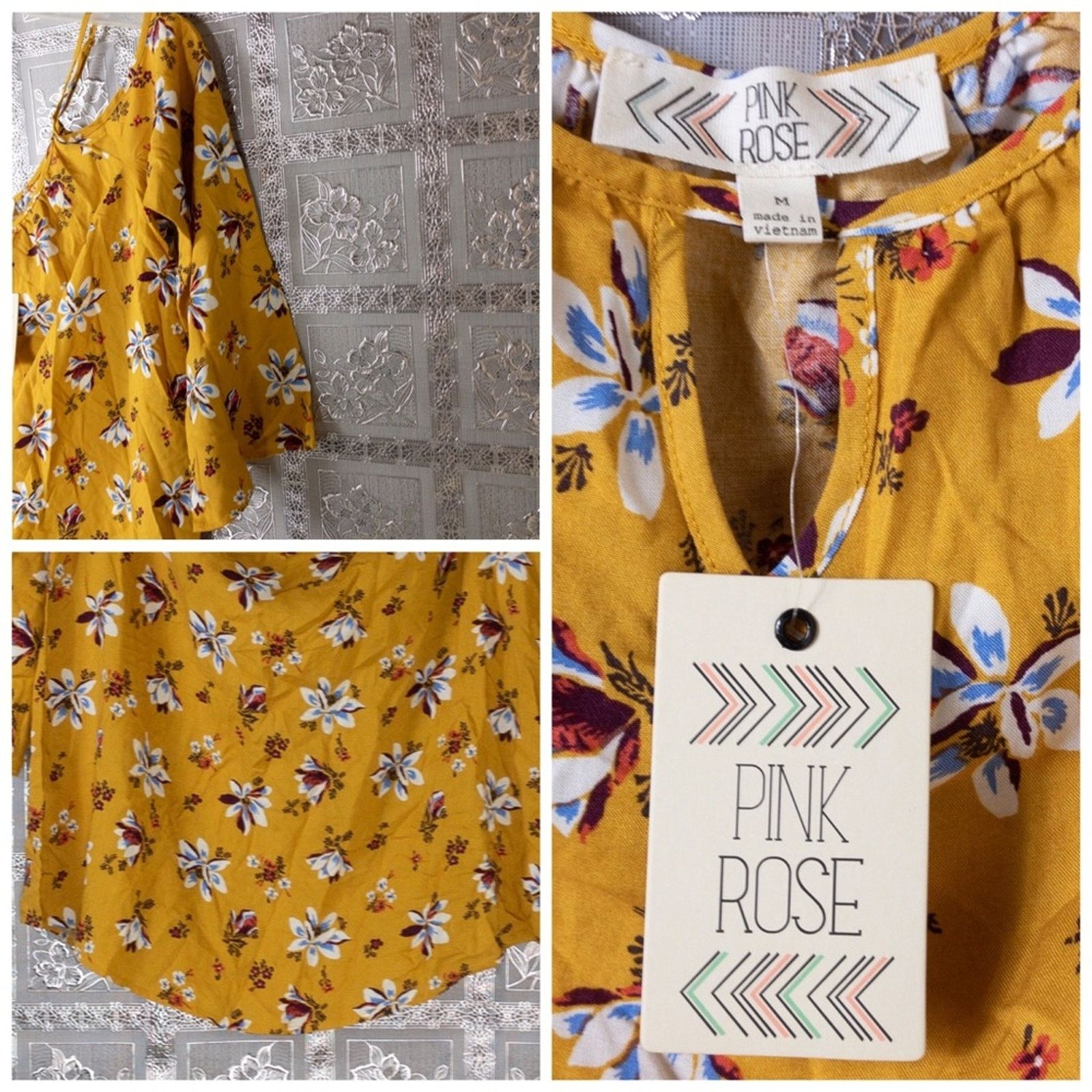 Other NWT Pink Rose Floral Print Cold Shoulder Top Size M / US 6-8 / IT 42-44 - 8 Thumbnail