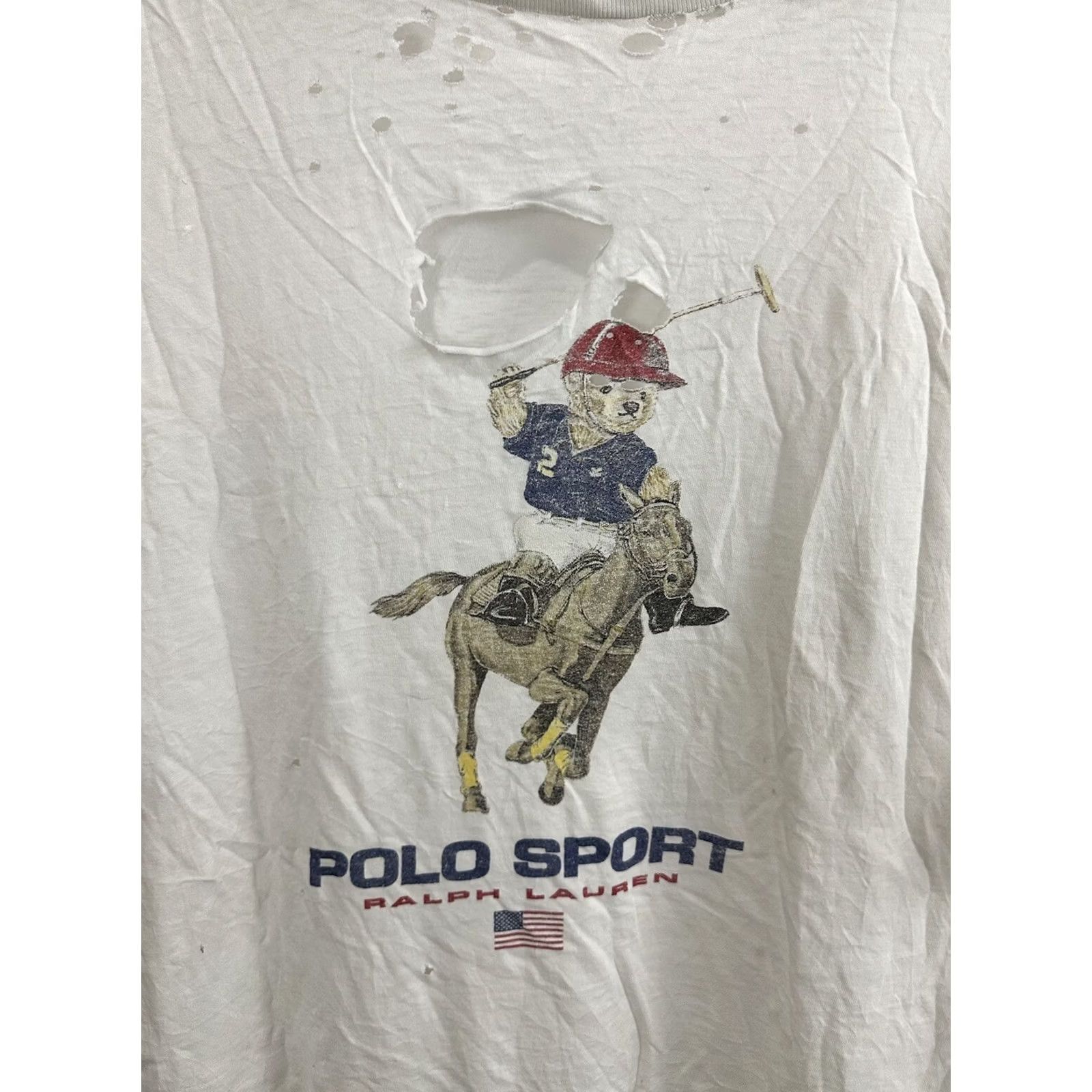 Vintage VTG Polo Ralph Lauren Bear Pony Thrashed Paper Thin Worn T-Shirt L Men White Polo Sport Shirt 90s Grunge Workwear Mens Size US L / EU 52-54 / 3 - 4 Thumbnail