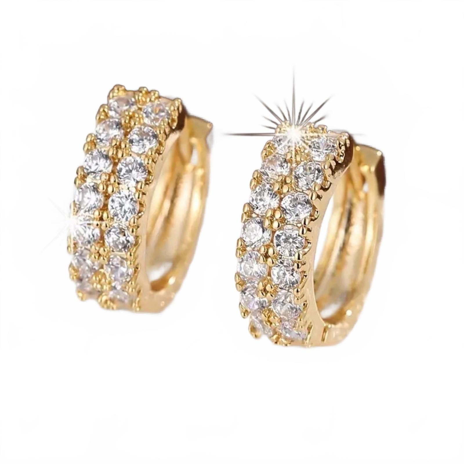 Designer Gold 18k Layered Hoop Earrings With Simulated Diamond NWT Size ONE SIZE - 1 Thumbnail