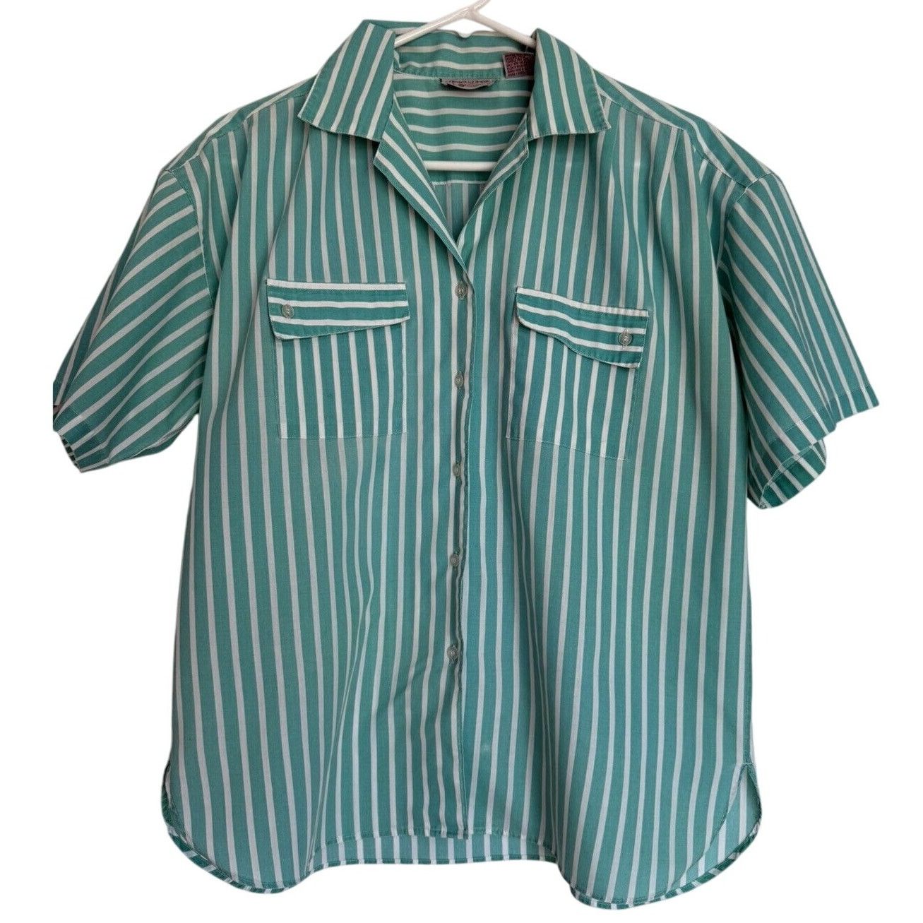 Other 80's Womens Vintage Aqua Striped Coastal Button Down T-Shirt Size XL / US 12-14 / IT 48-50 - 1 Thumbnail
