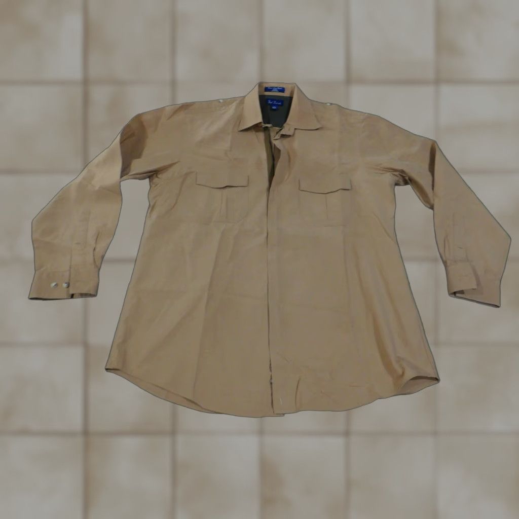 Vintage Paul Fredrick Shirt Mens Medium Button Up Long Sleeve Workwear Pockets Cotton Brown Full Zip Utility Pockets Epaulet Size US M / EU 48-50 / 2 - 1 Thumbnail