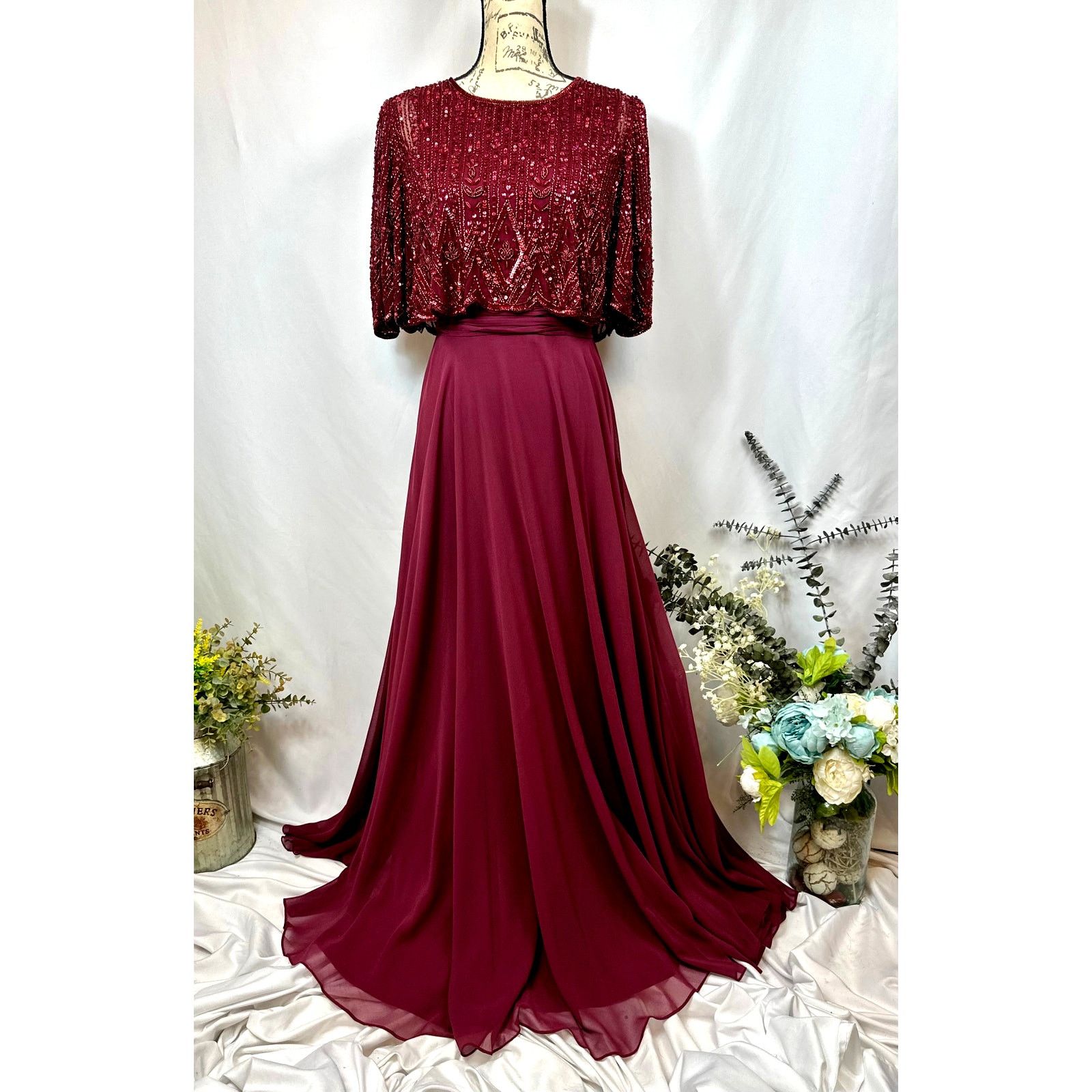 Other Mac Duggal Beaded Overlay A-Line Sequin Gown Aubergine 6 Size M / US 6-8 / IT 42-44 - 8 Thumbnail
