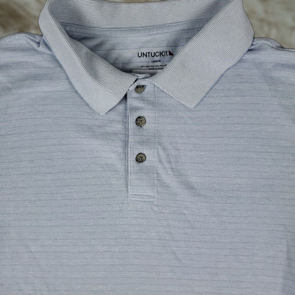 UNTUCKit UNTUCKit Polo Shirt Mens L Blue Striped Golf Casual Short Sleeve Shirt Men Size US L / EU 52-54 / 3 - 1 Thumbnail