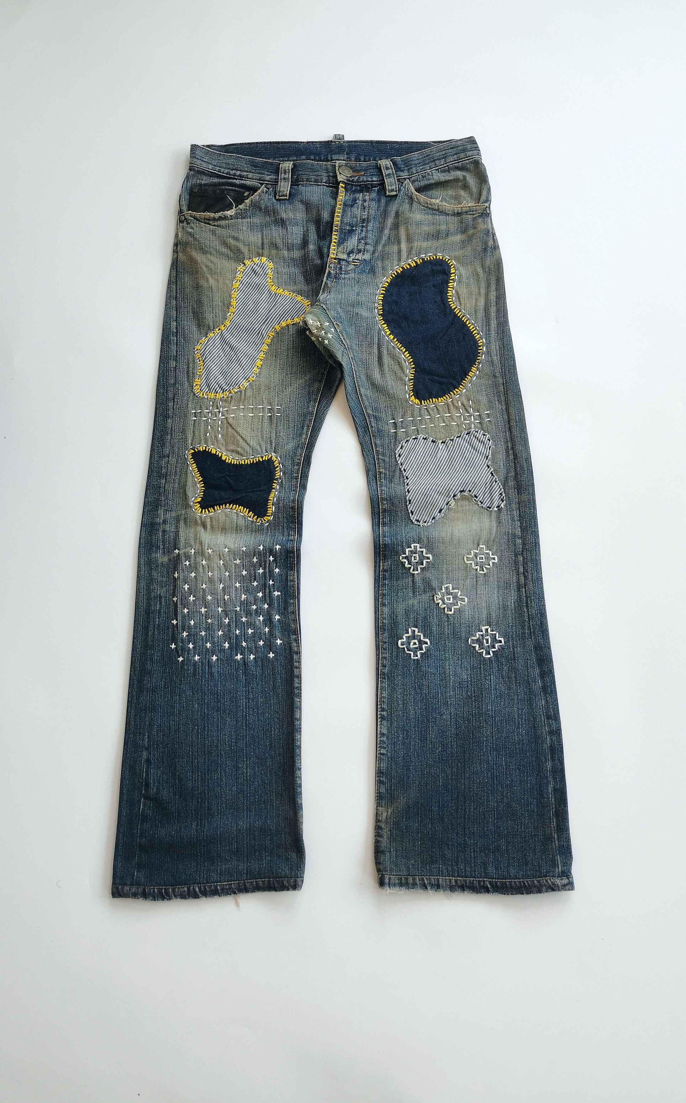 Dsquared2 Flare Mudwash Jeans Dsquared2 Patchwork Sashiko Size US 34 / EU 50 - 2 Thumbnail