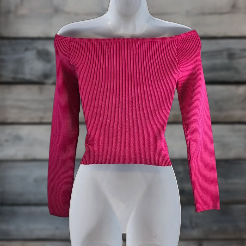 Vintage Silence + Noise Top Off The Shoulder Pink Size M Womens Regular Solid Ribbed Size M / US 6-8 / IT 42-44 - 1 Thumbnail
