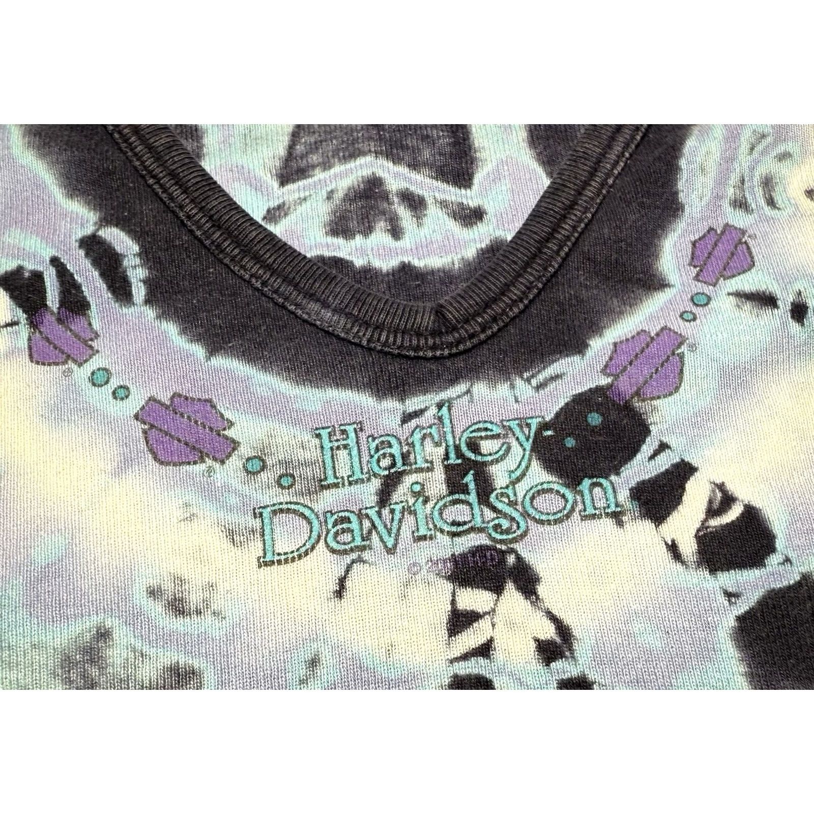 Harley Davidson Harley-Davidson Tie Dye Womens Medium Long Sleeve Blue Hippy USA Y2K T-Shirt Size M / US 6-8 / IT 42-44 - 2 Thumbnail