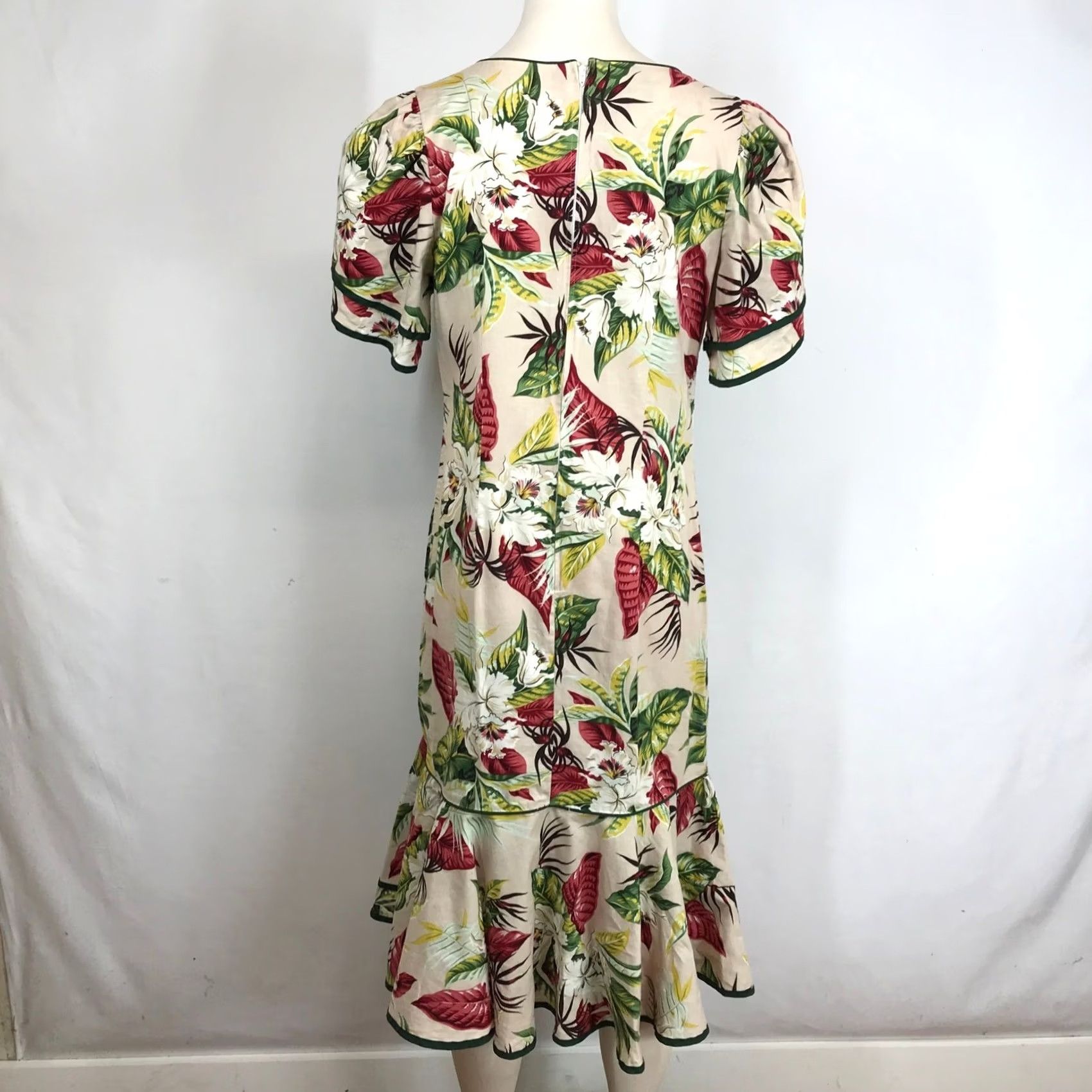 Vintage VINTAGE Unbranded Floral Midi Dress Puff Sleeve Ruffle Hem Square Neck Casual, Party/Cocktail Women Small Cream Sundress, A-Line, Rayon, 2 Size XS / US 0-2 / IT 36-38 - 5 Thumbnail