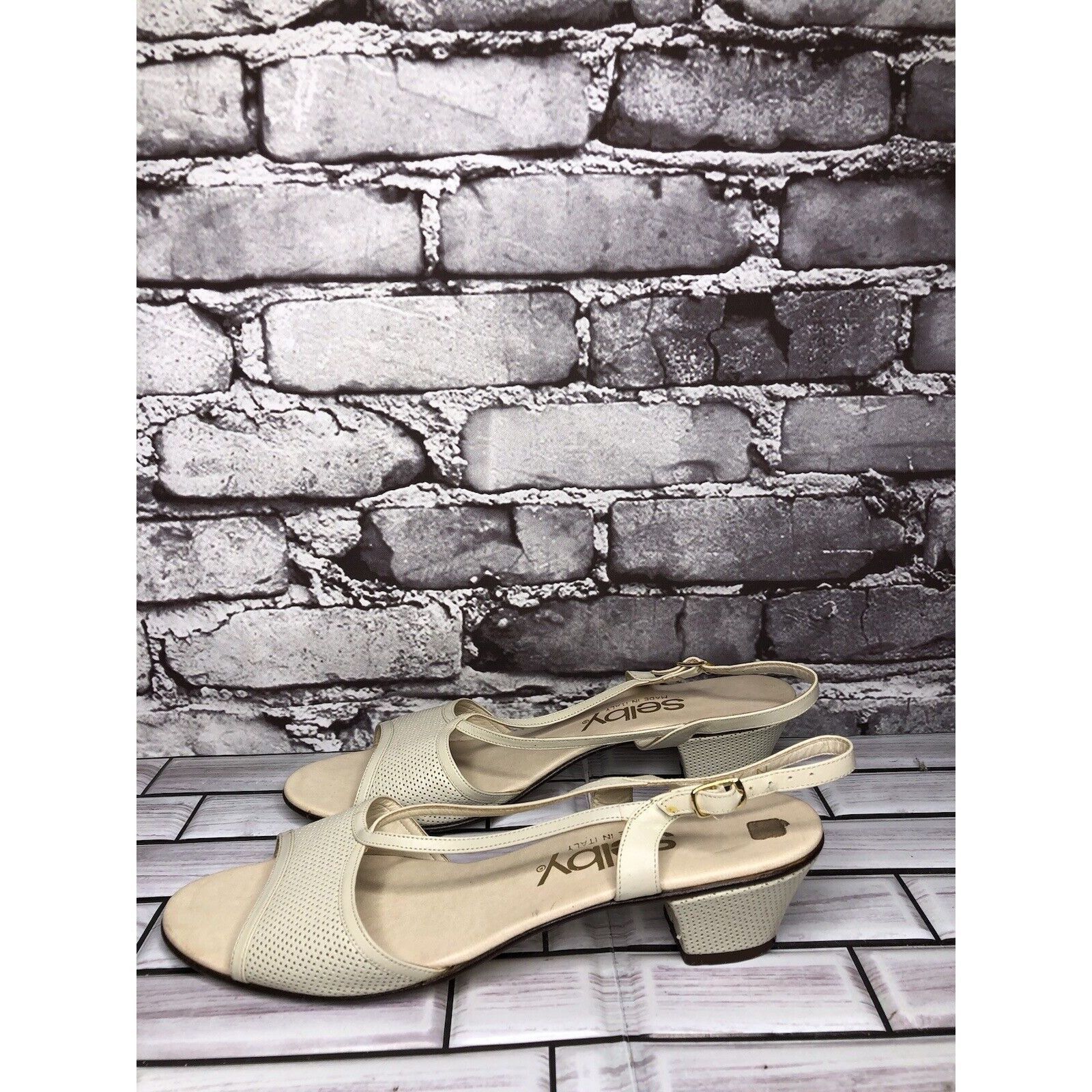 Other Selby Ivory Leather Perforated Peep Toe Heel Strap Sandals W Size US 8.5 / IT 38.5 - 15 Thumbnail
