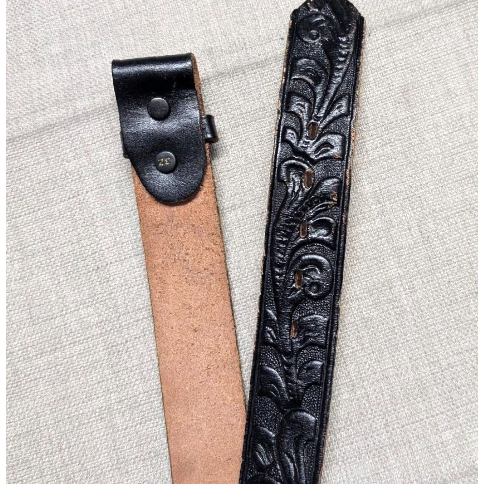 Vintage VINTAGE WESTERN Belt Tooled Leather Cowhide Black 30 Buckle - Cowboy Style Men Belt Size 30 - 3 Thumbnail