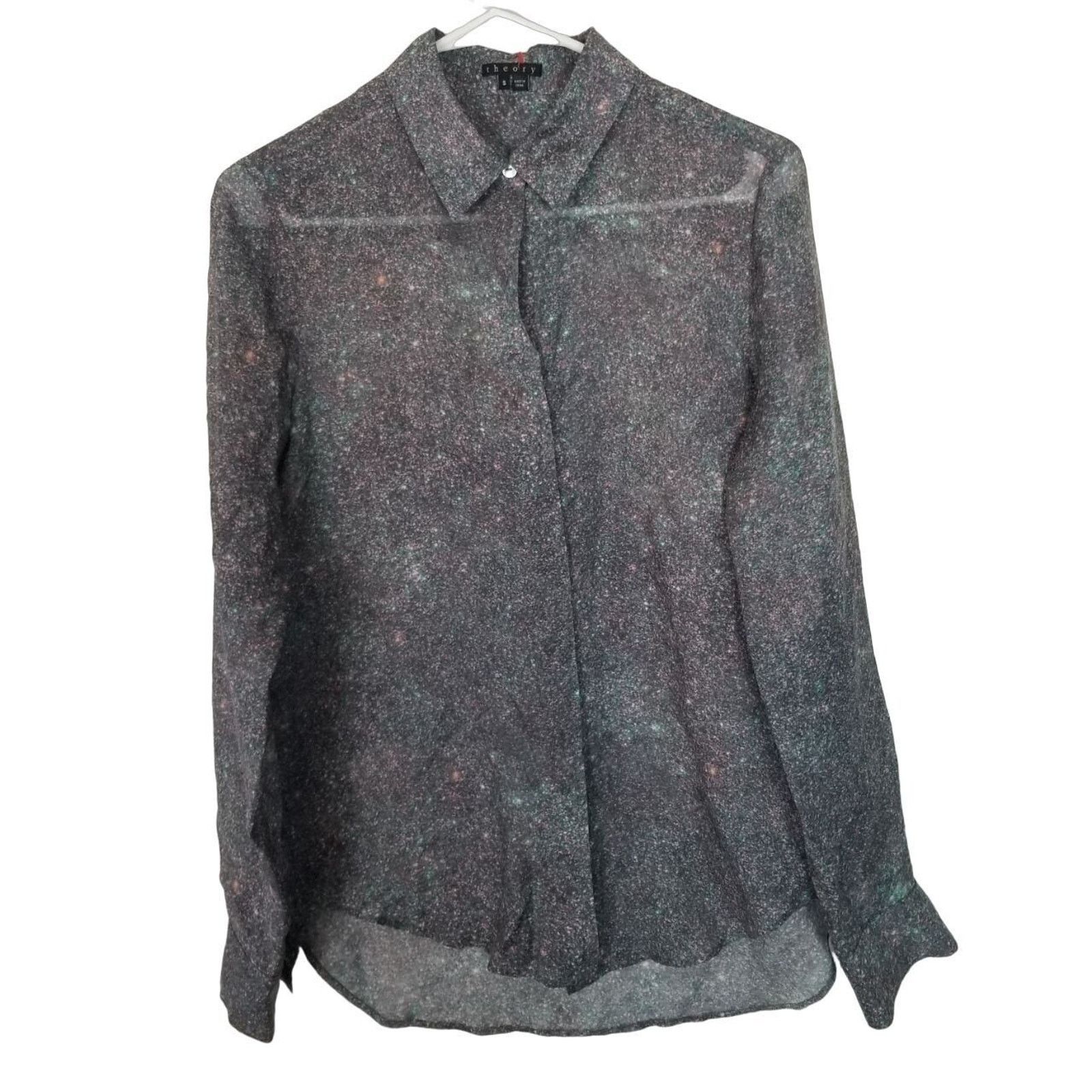 Theory Theory Womens Gray Galaxy Print 100% Silk Shirt Quiet Luxury Size S / US 4 / IT 40 - 2 Thumbnail